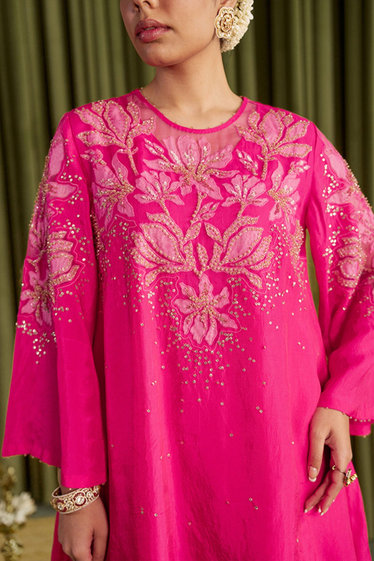 Hot Pink Embroidered Kurta