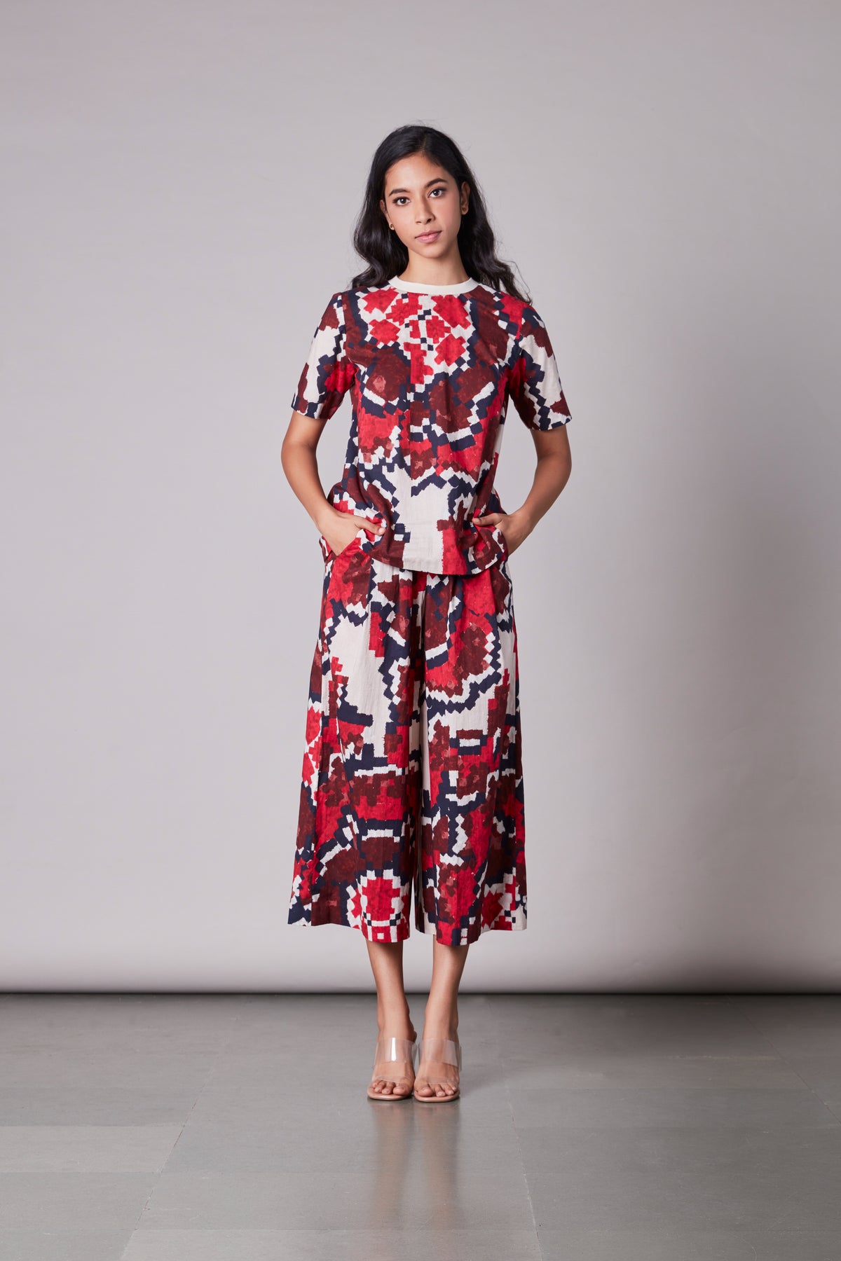 Ikat printed blouse with culottes