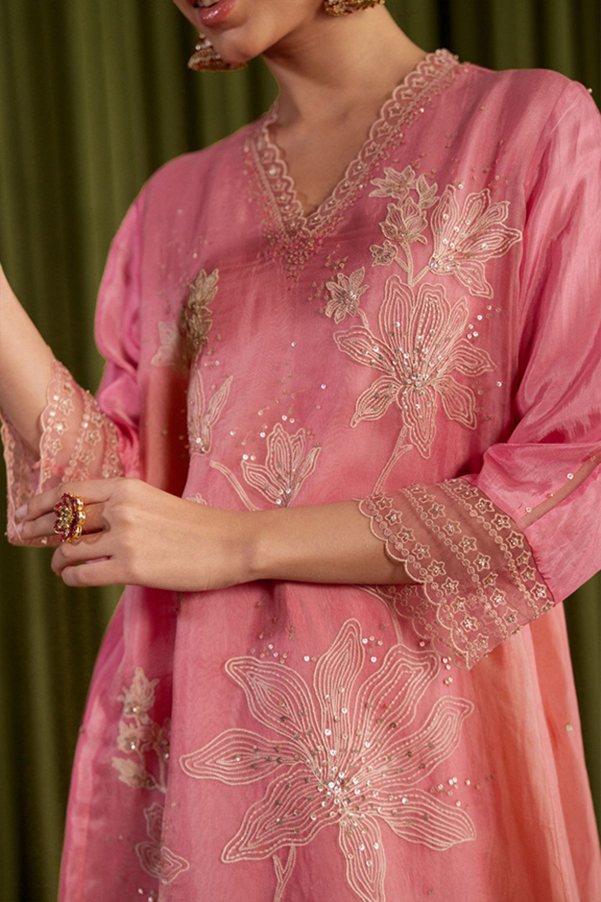 Rose Pink Embroidery Kurta Set
