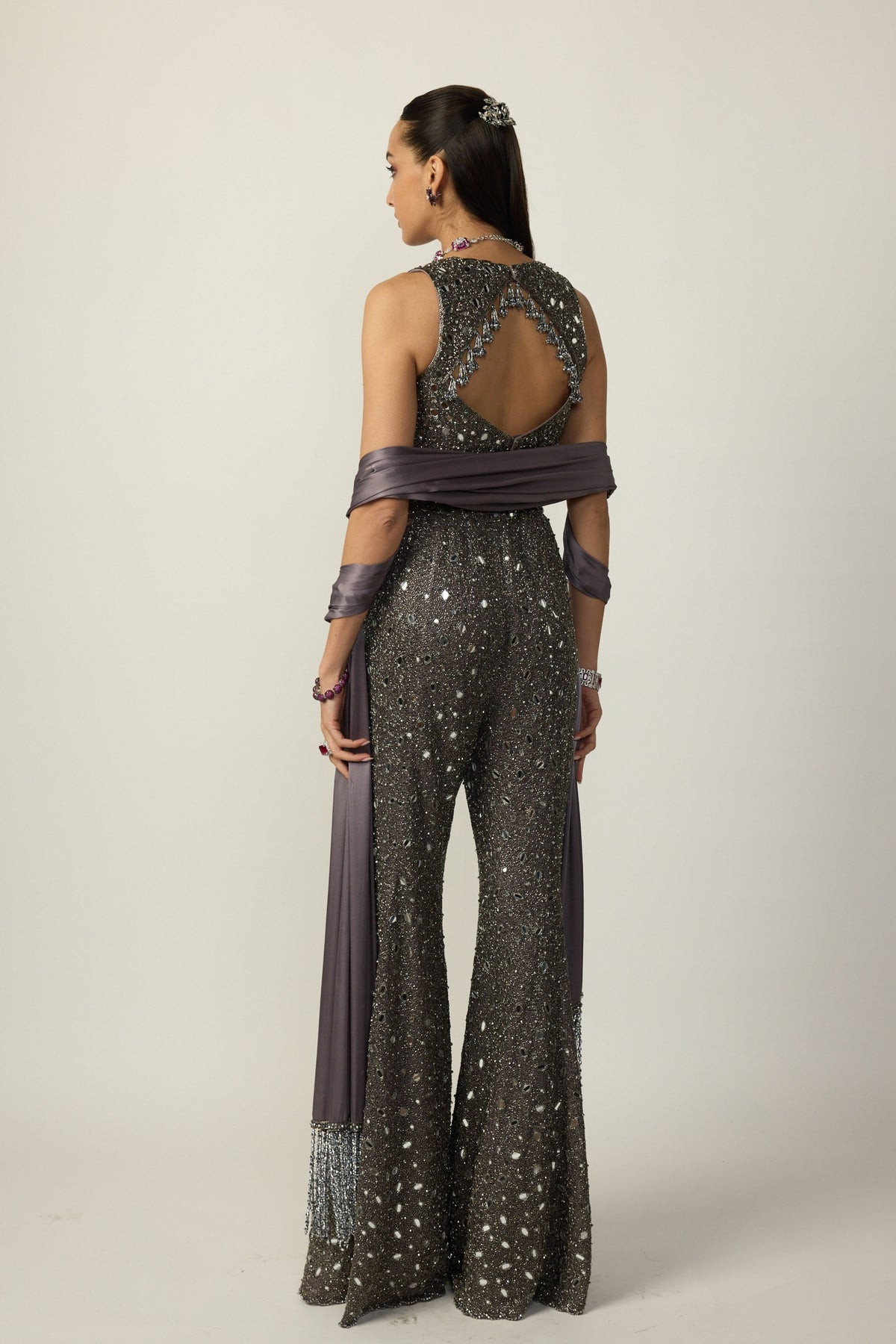 Metallic Grey Sharara Set with Stole