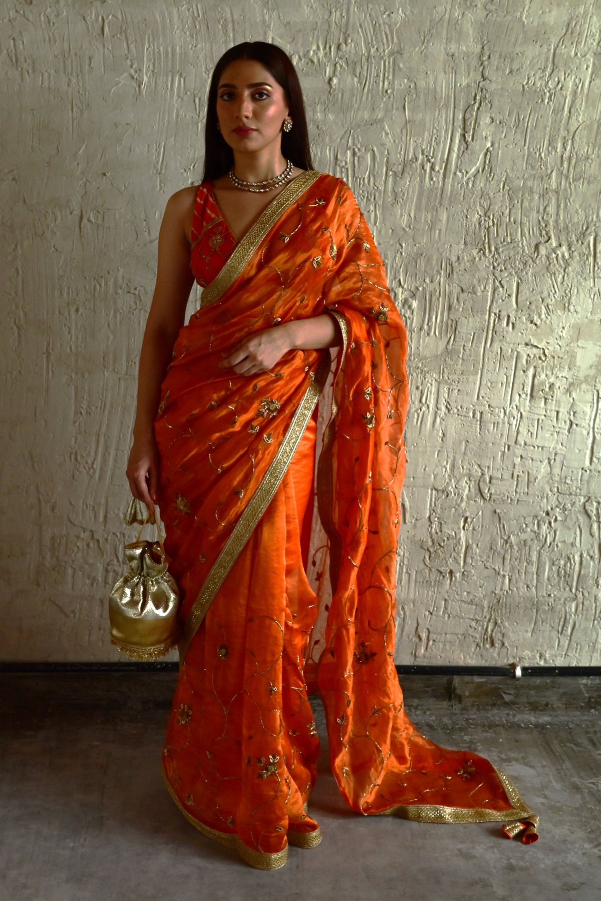 Burnt Orange Bel Saree