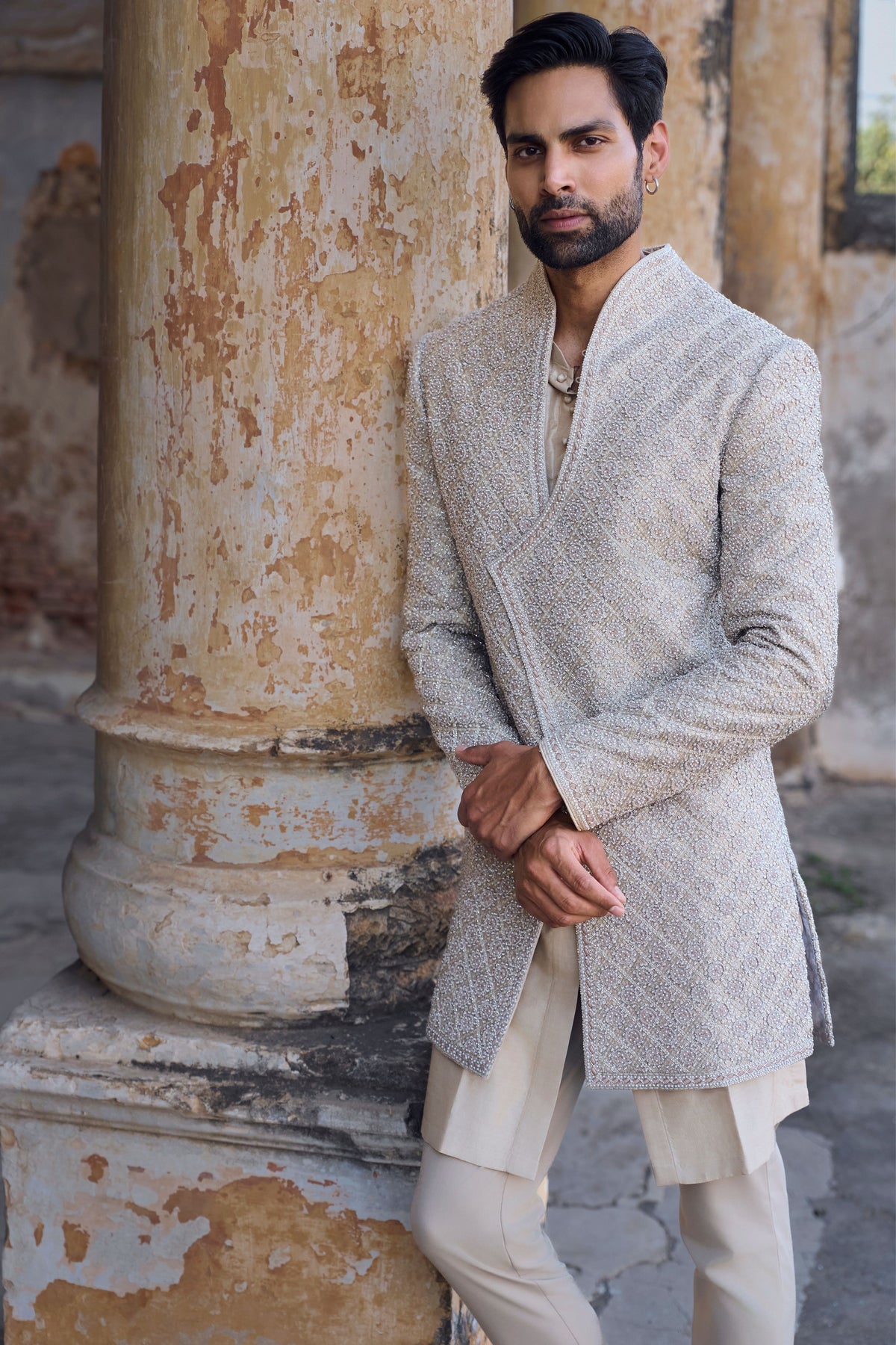 Beige Sherwani Set