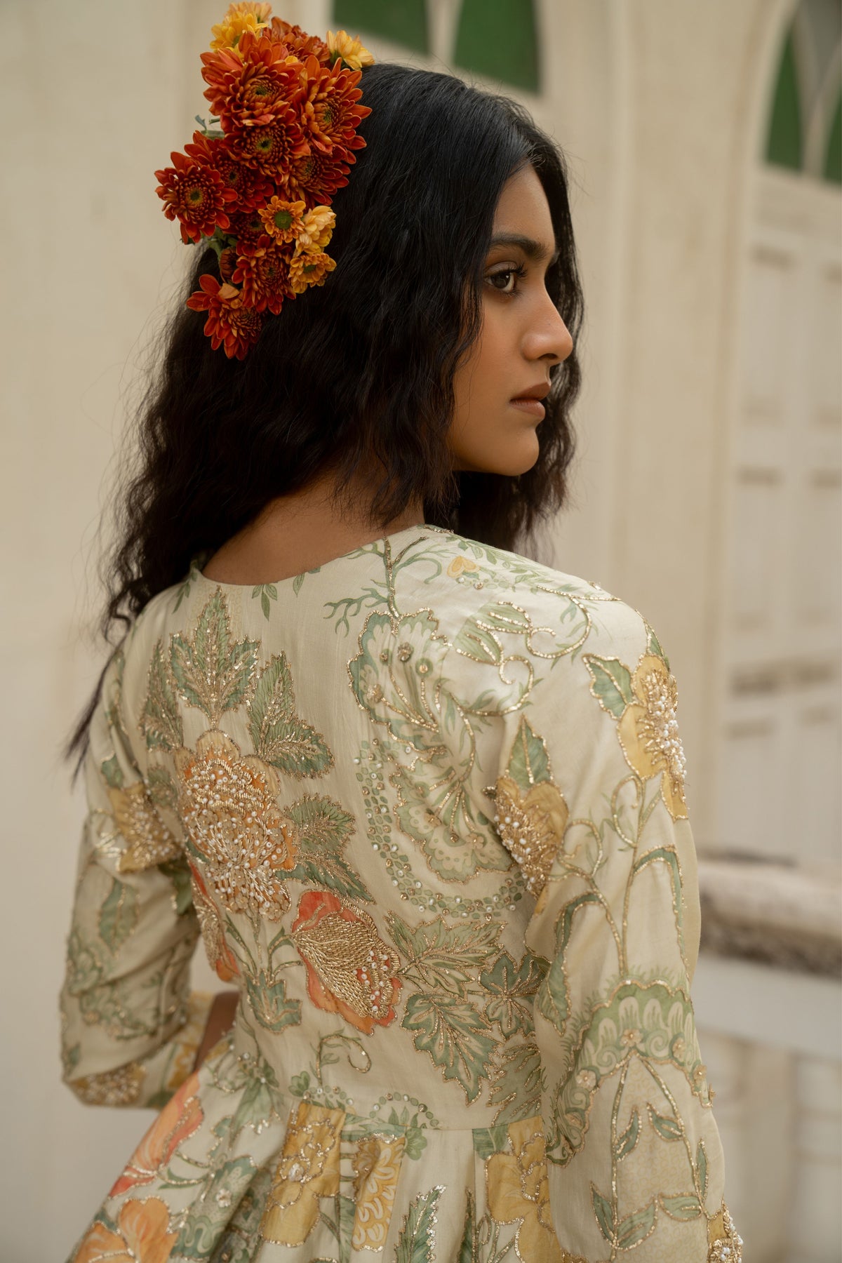 Ivory Embroidered Peplum Set