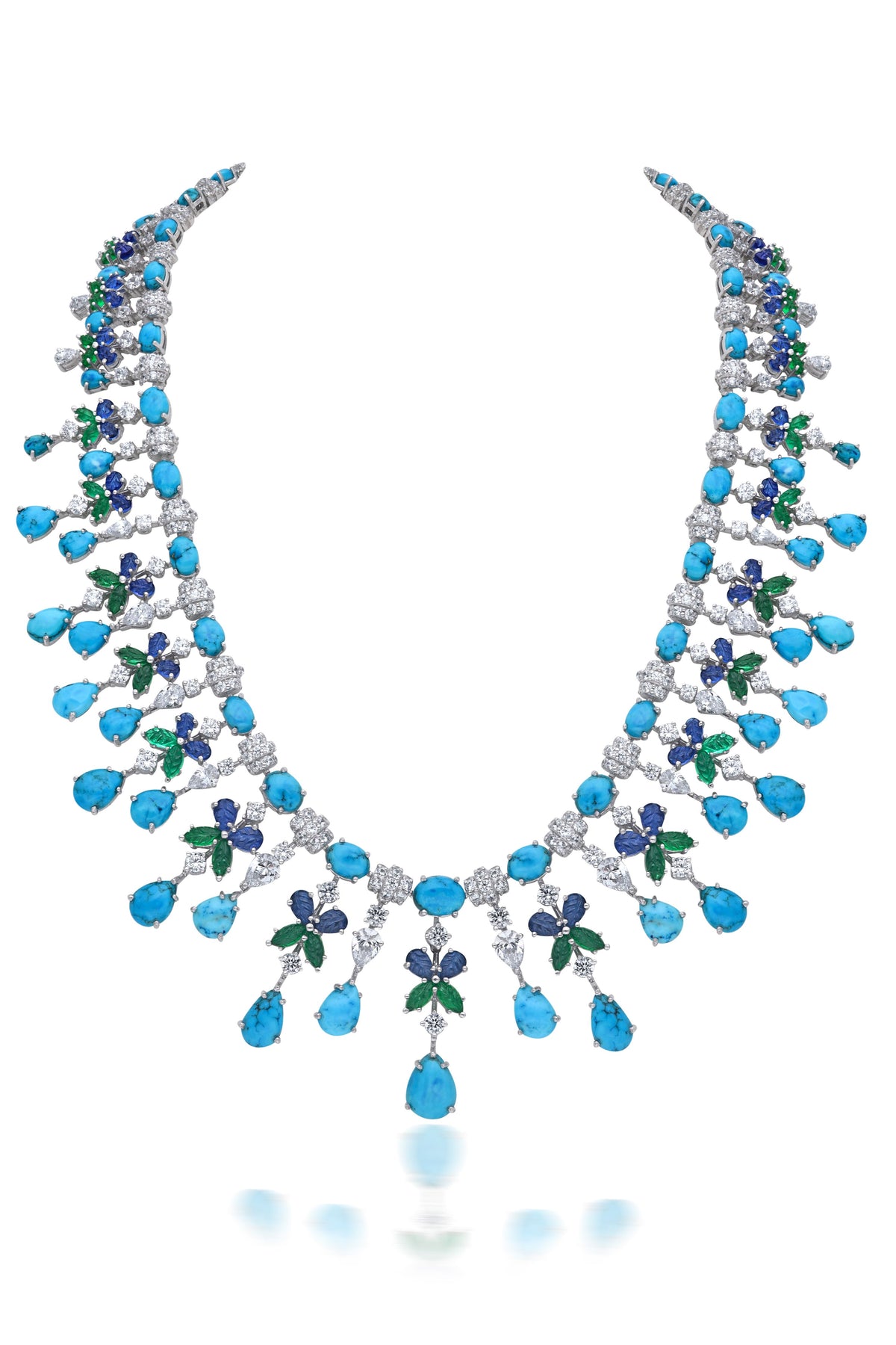 Cocktail Necklace With Sapphire, Turquoise &amp; Emeralds