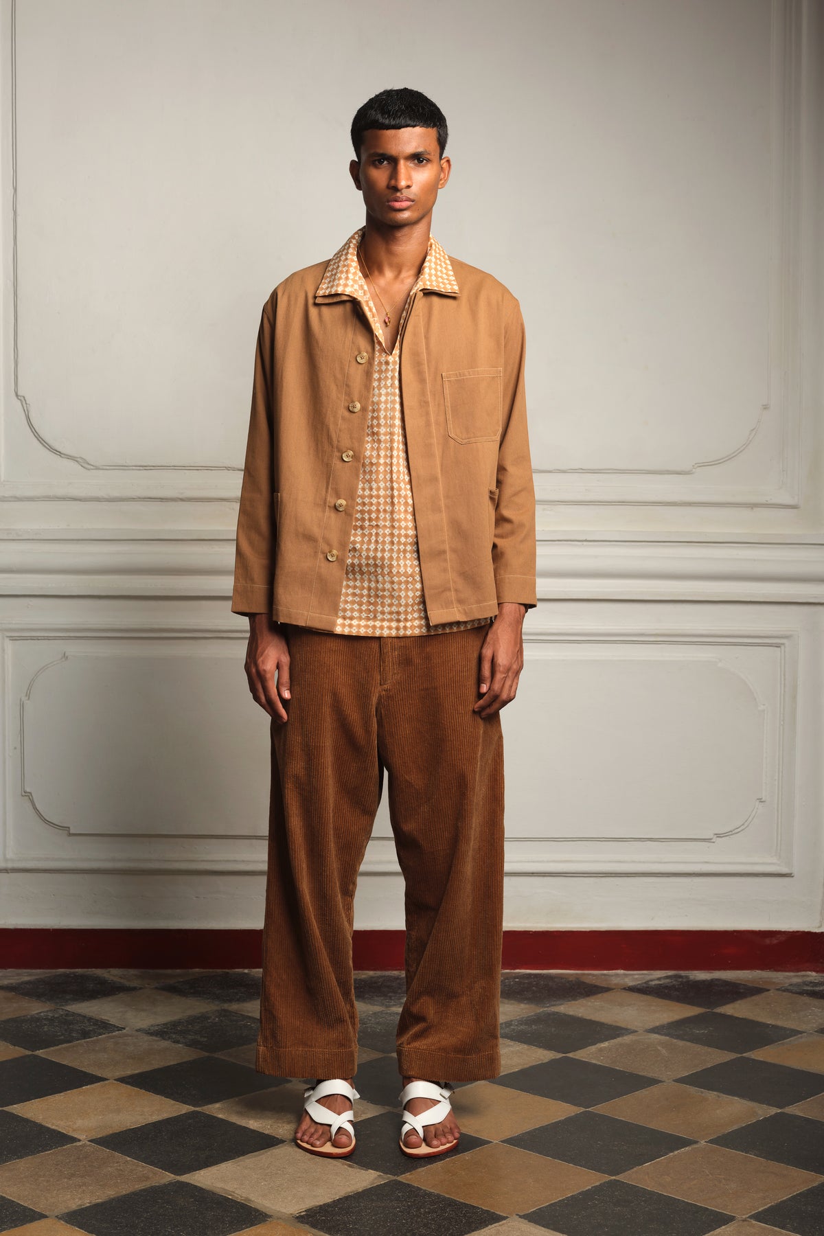 Brown drill jacket with shirt and trousers