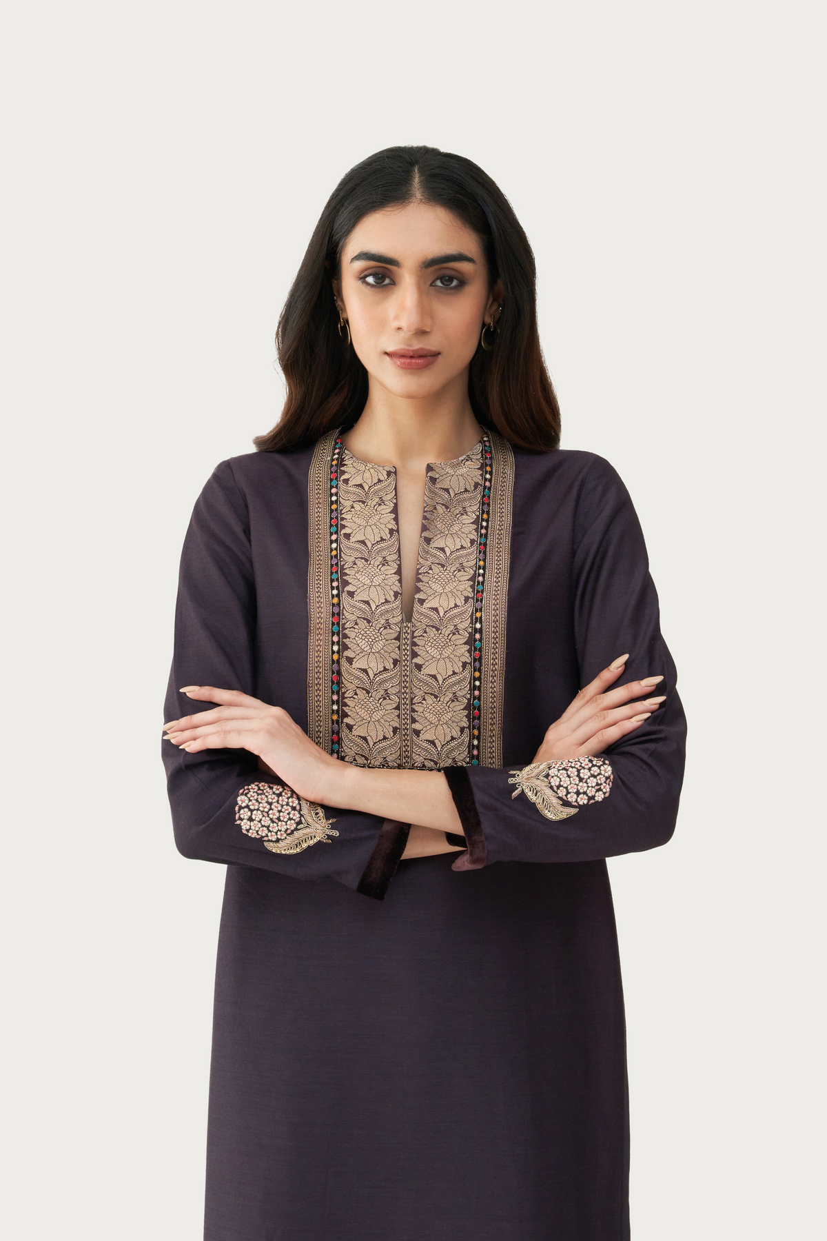 Calicut slate charcoal long kurta pant set