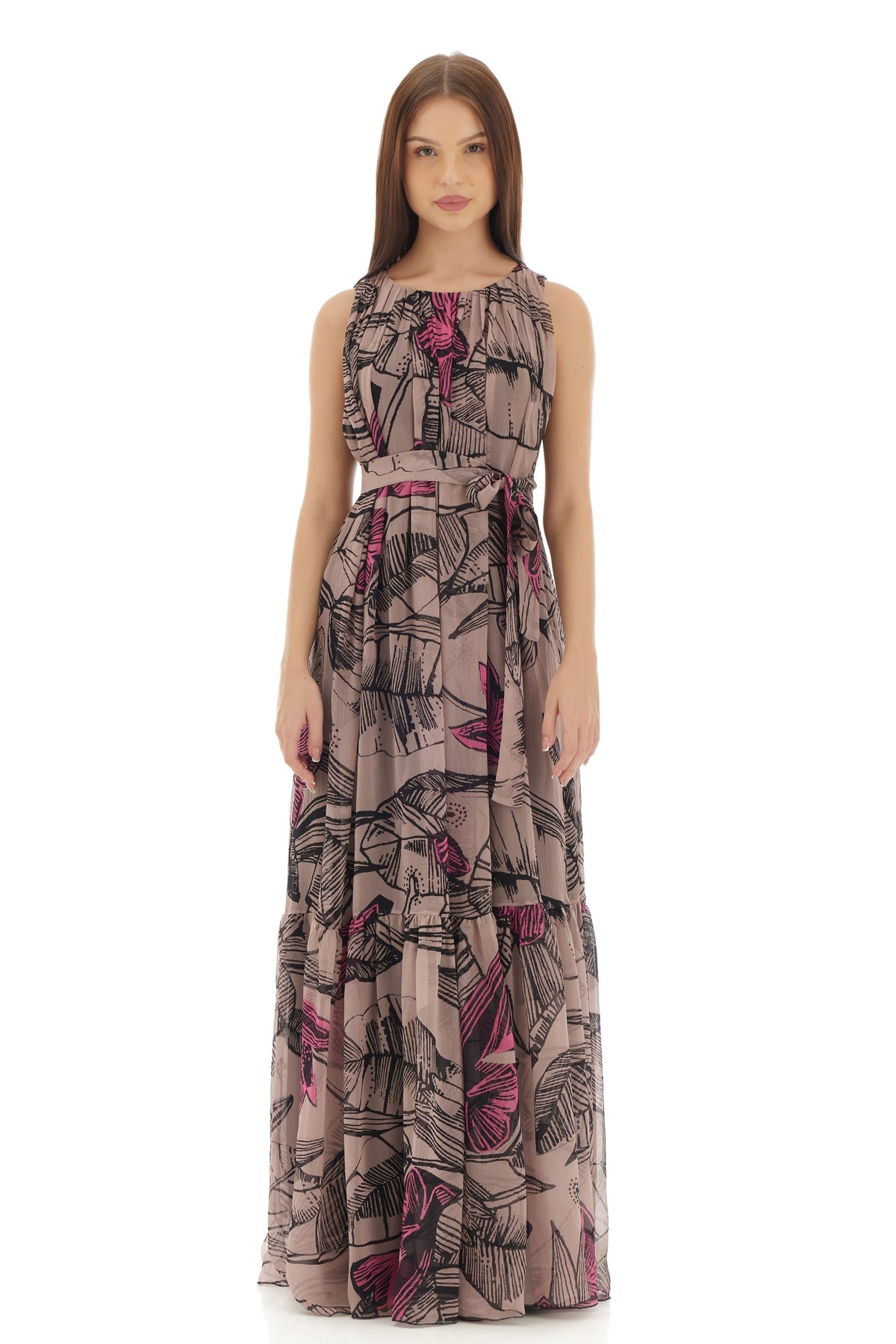Grey Floral Long Dress
