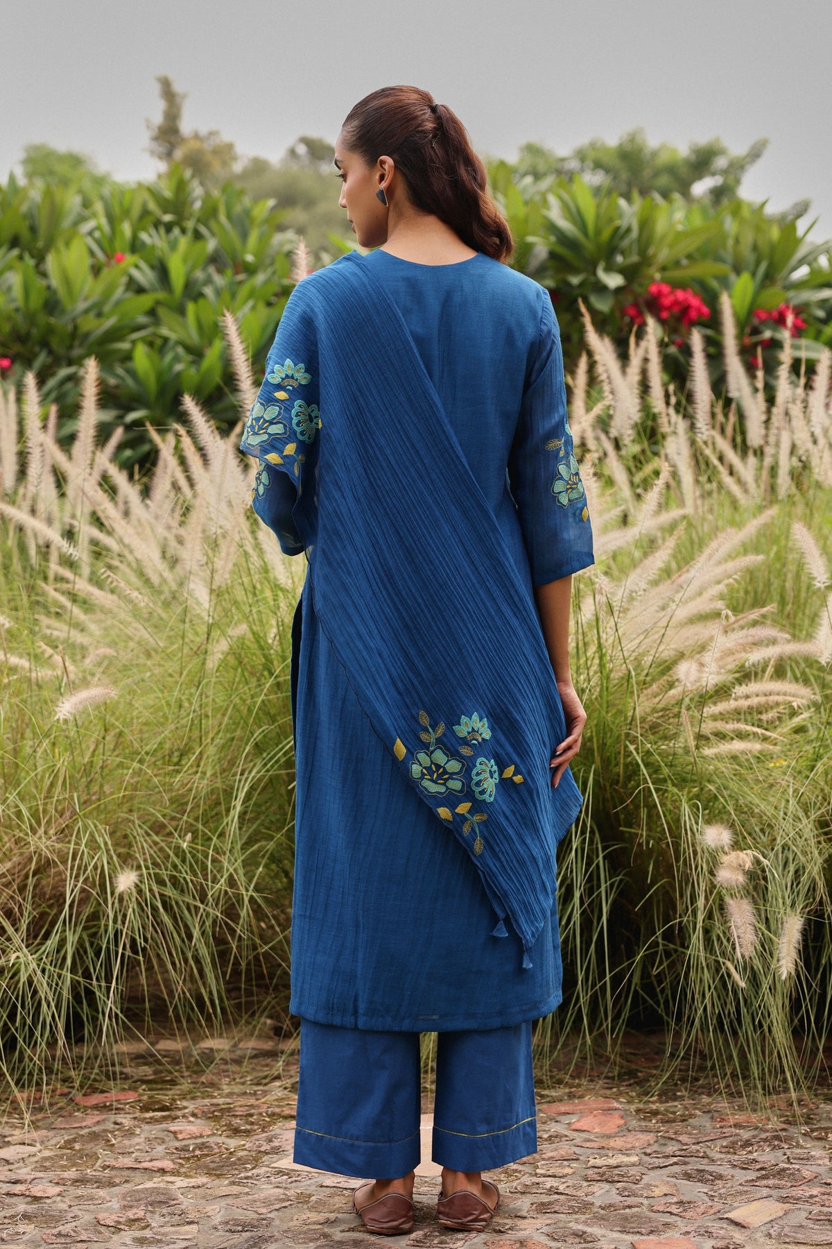 Indigo Applique Bloom Kurta Set