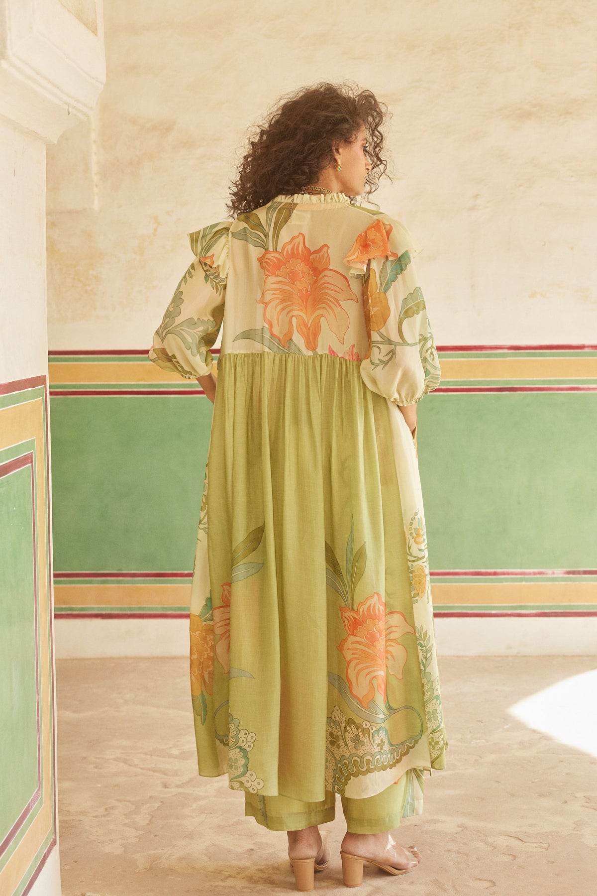 Printed Pastel Green Jacket Set