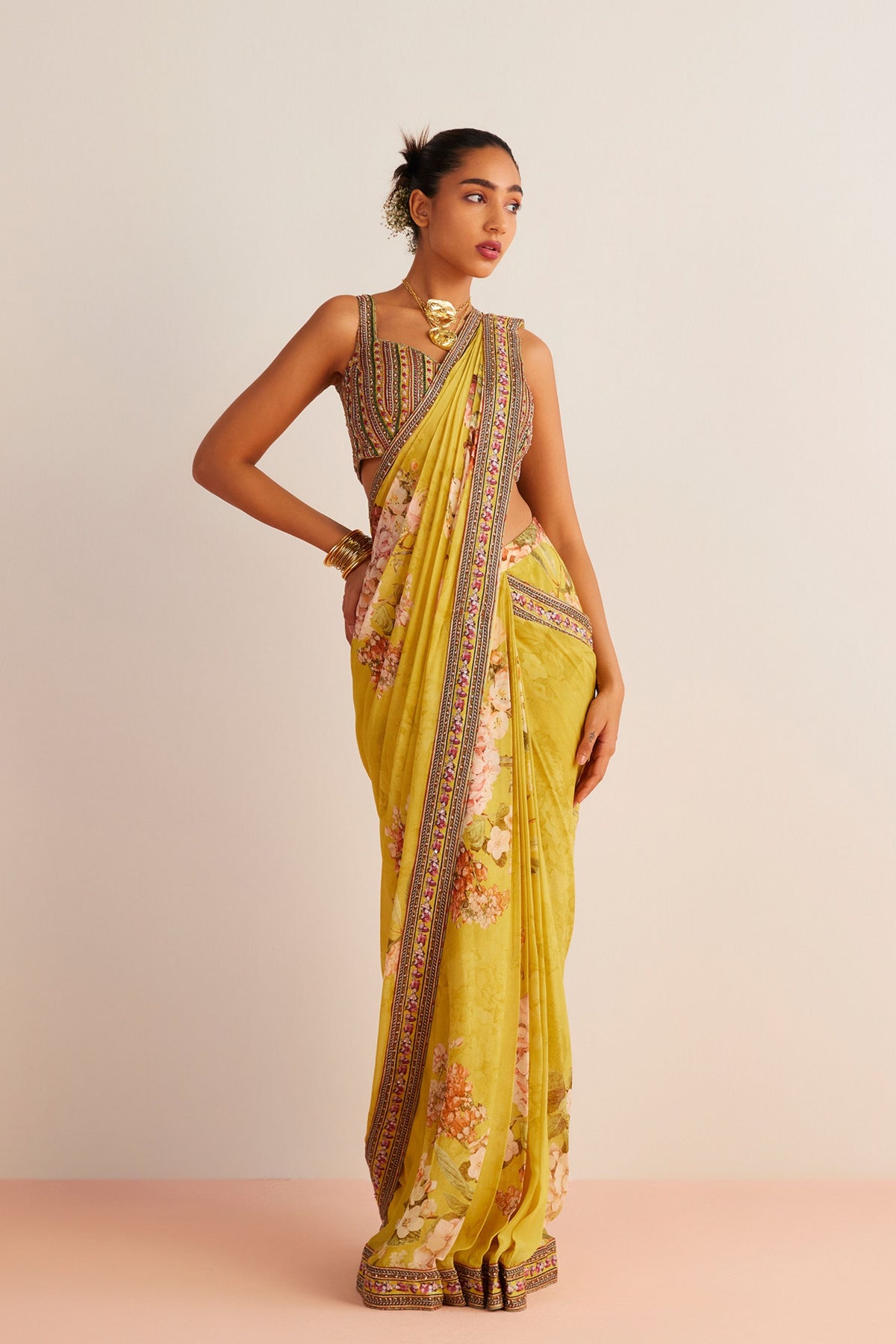 Yellow Anaisa Pre-draped Saree