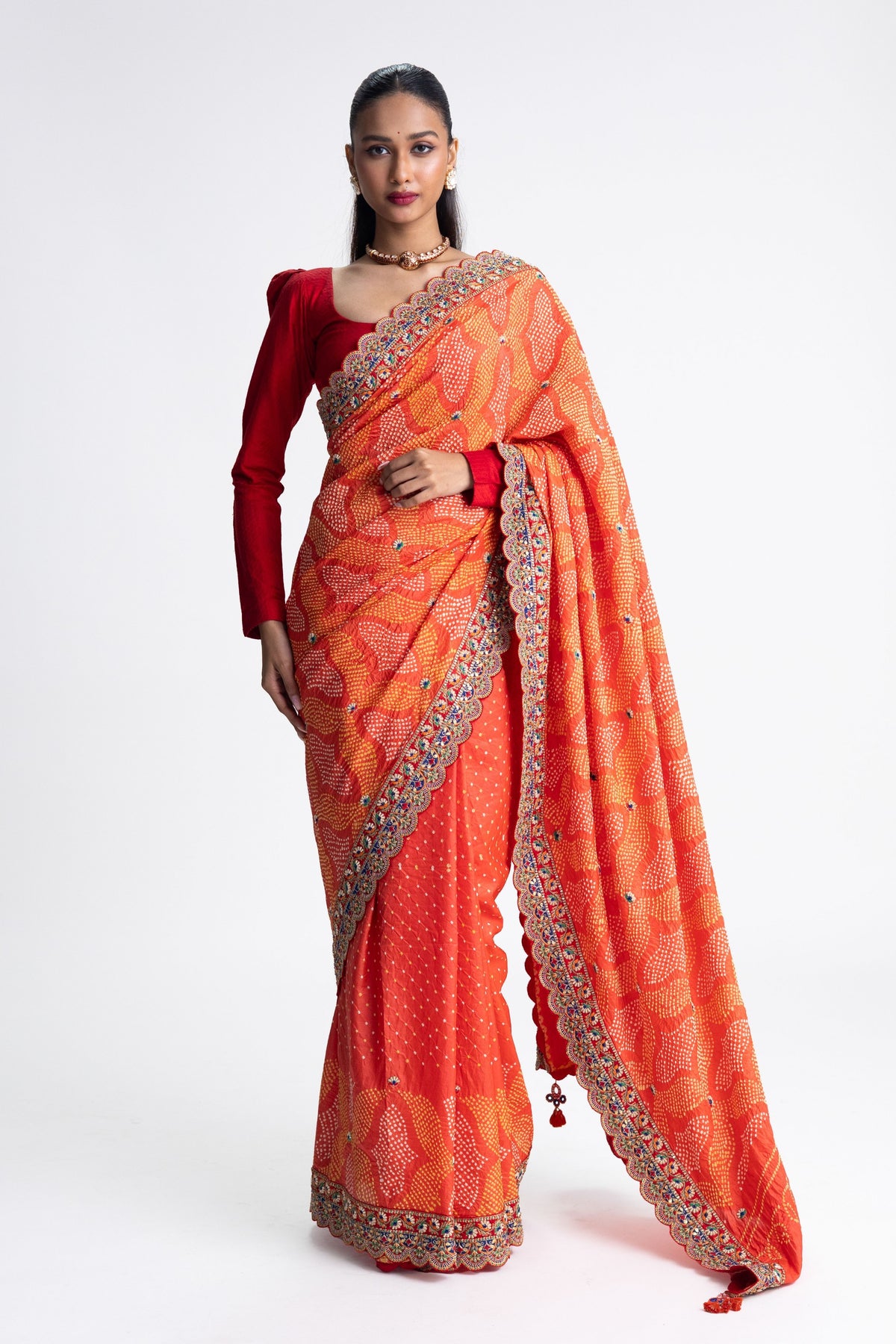 Orange Zardozi Saree