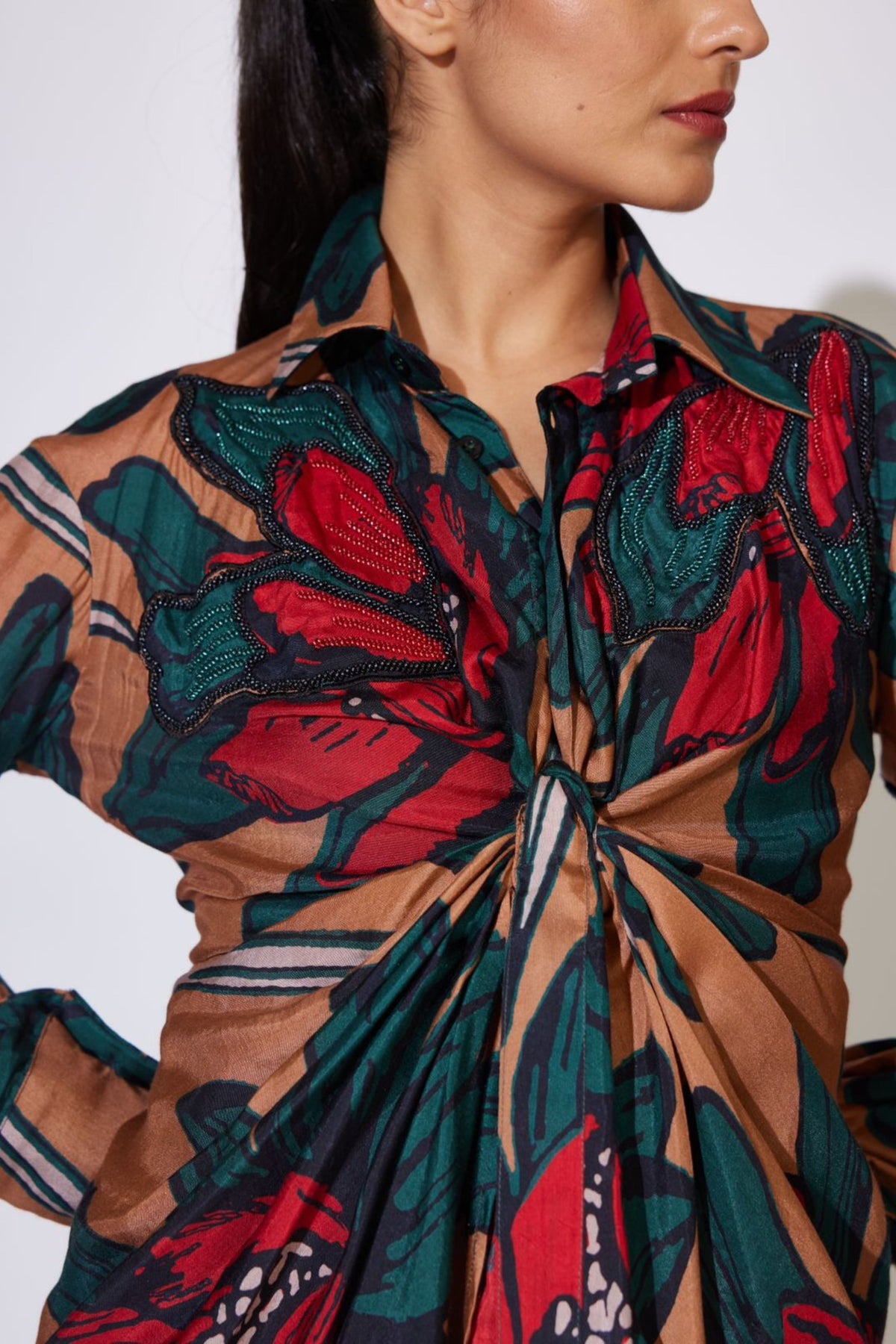 Green and Red Embroidered Shirt