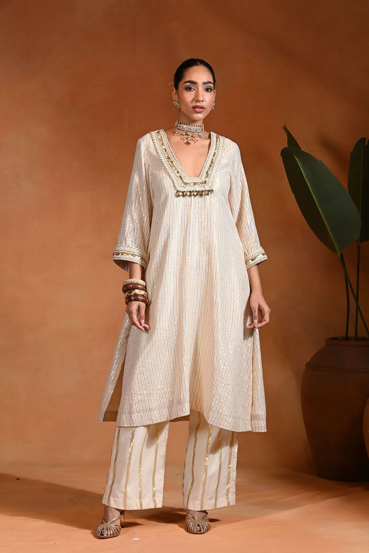 Chandni Tunic Ivory Gold Set