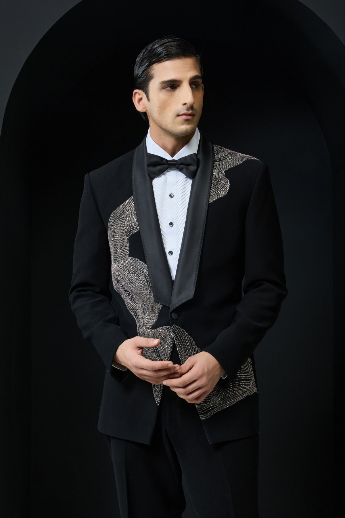 Black Tuxedo Silver Zari Set