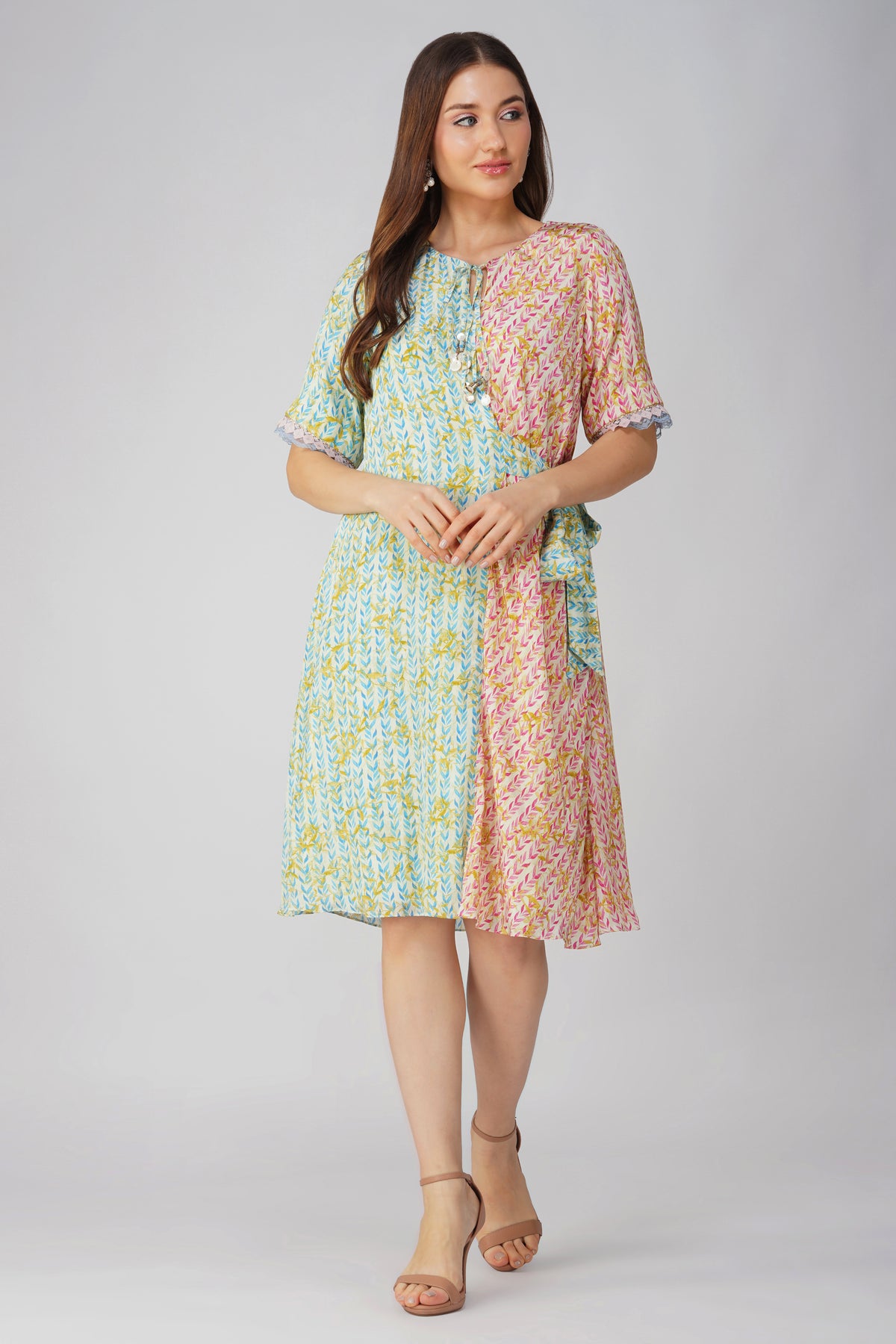 Leaf Printed Asymmetrical Dress