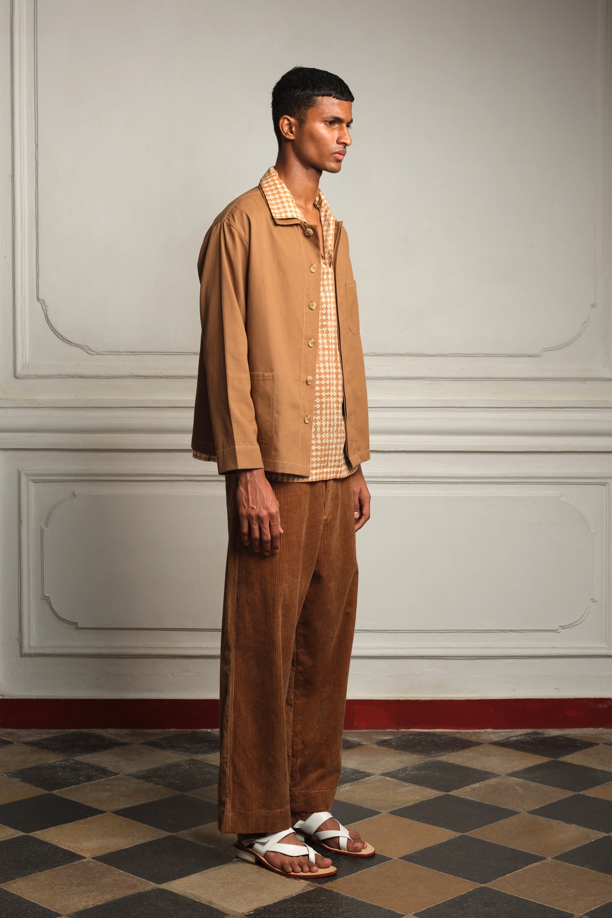 Brown drill jacket with shirt and trousers