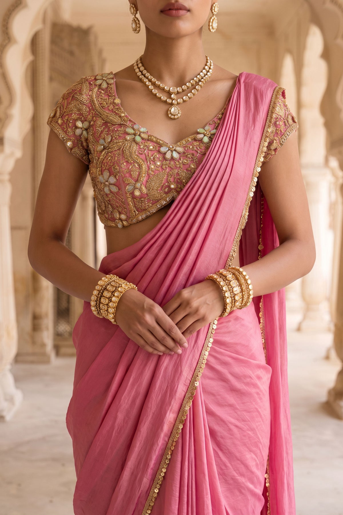 Rani Kalash  Draped Saree Set