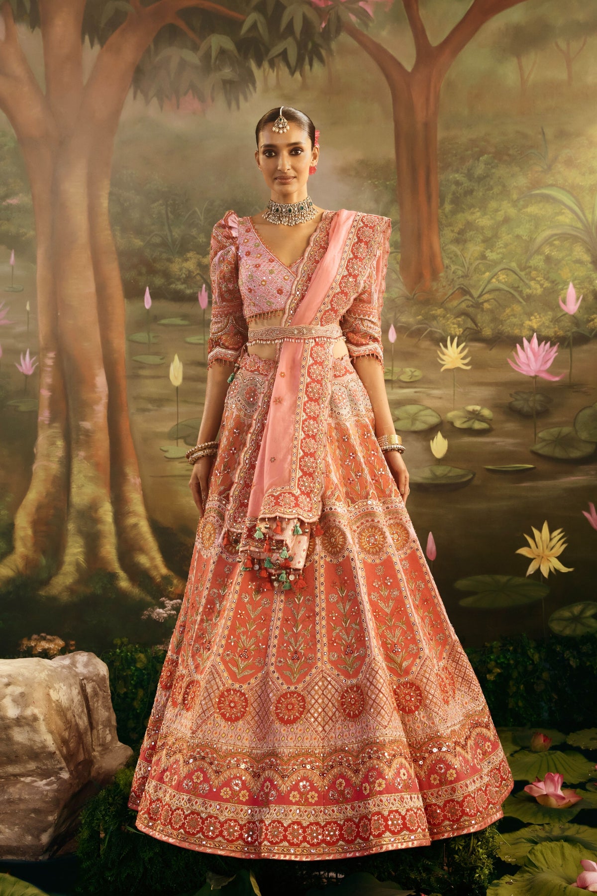 Rust Orange Raw Silk Lehenga