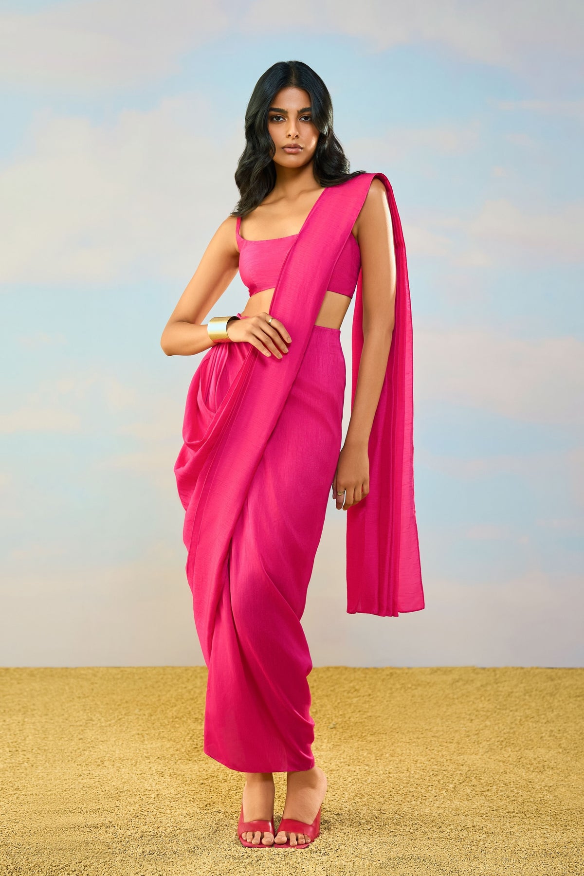 Fuchsia Drape Saree
