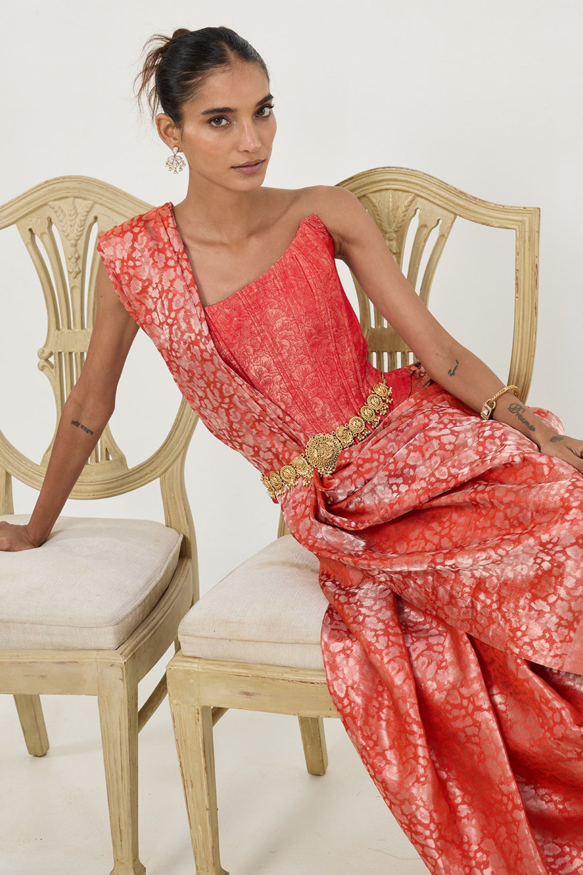 Rust Orange Tissue Saree