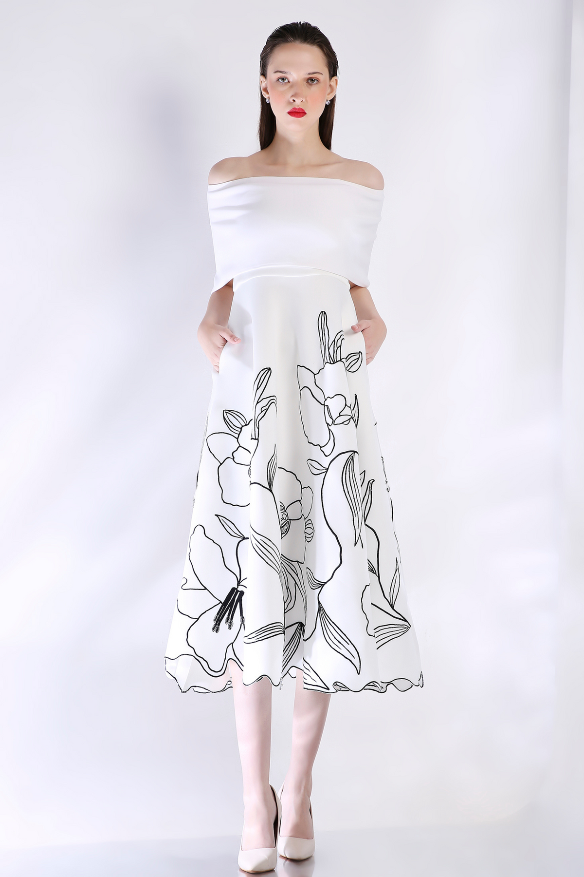 Off-shoulder Embroidered Dress