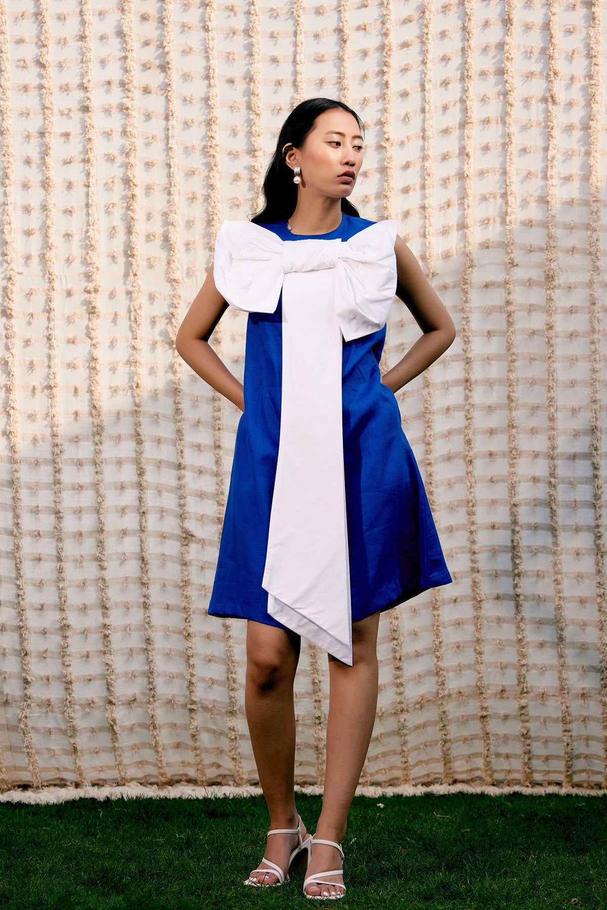 White &amp; Blue Bowtiful Dress