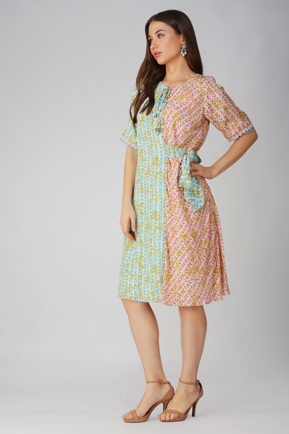 Leaf Printed Asymmetrical Dress