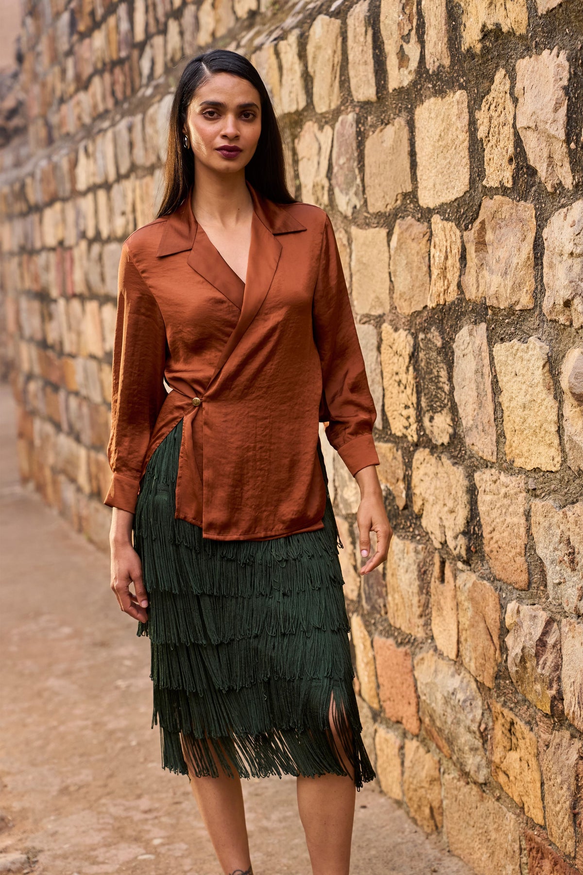 Umber Side Tie Blazer Shirt