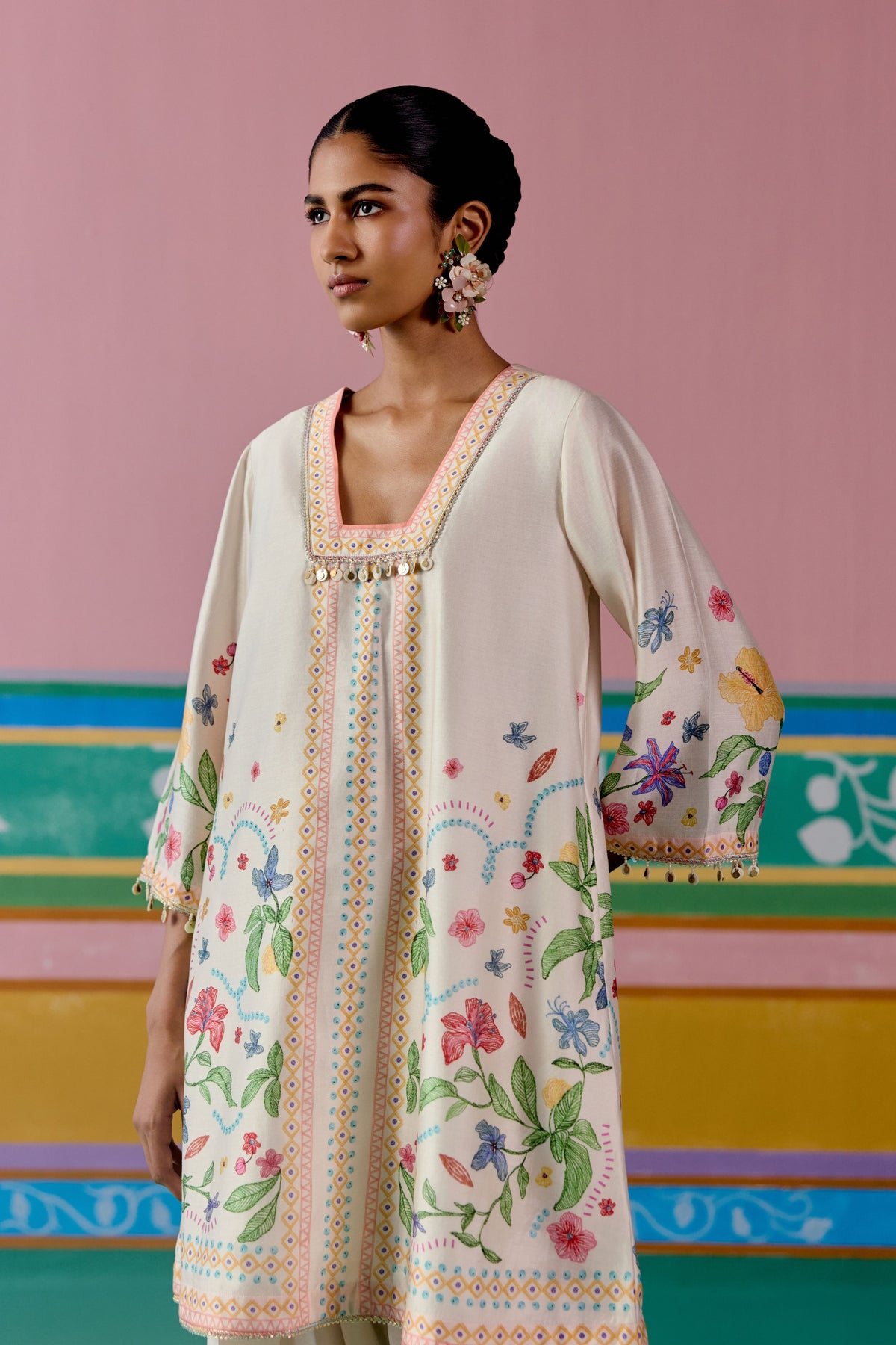 Ecru Floral Kurta Set