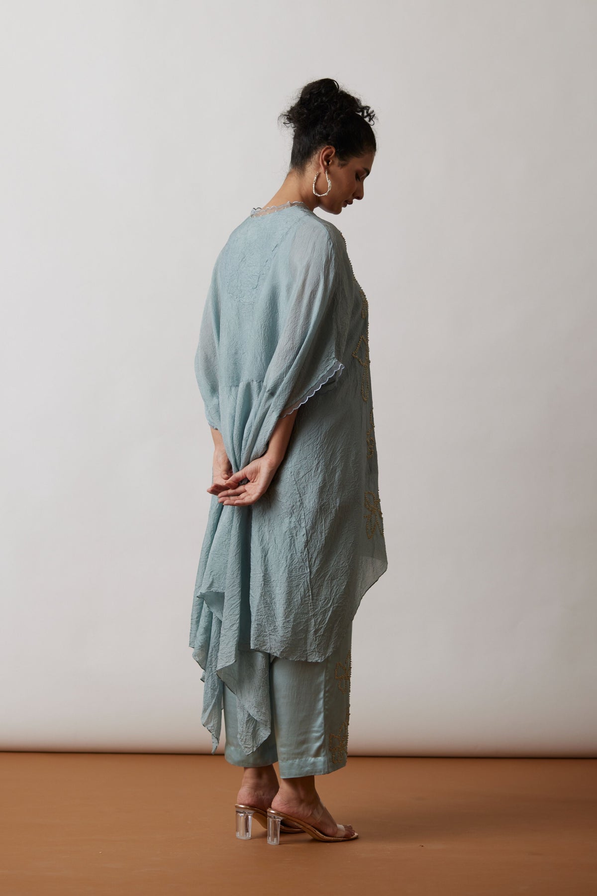 Cloud Blue Silk Crushed Kaftan Set