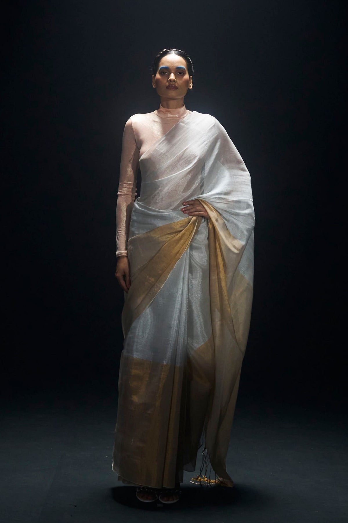 White and Gold Tissue Saree