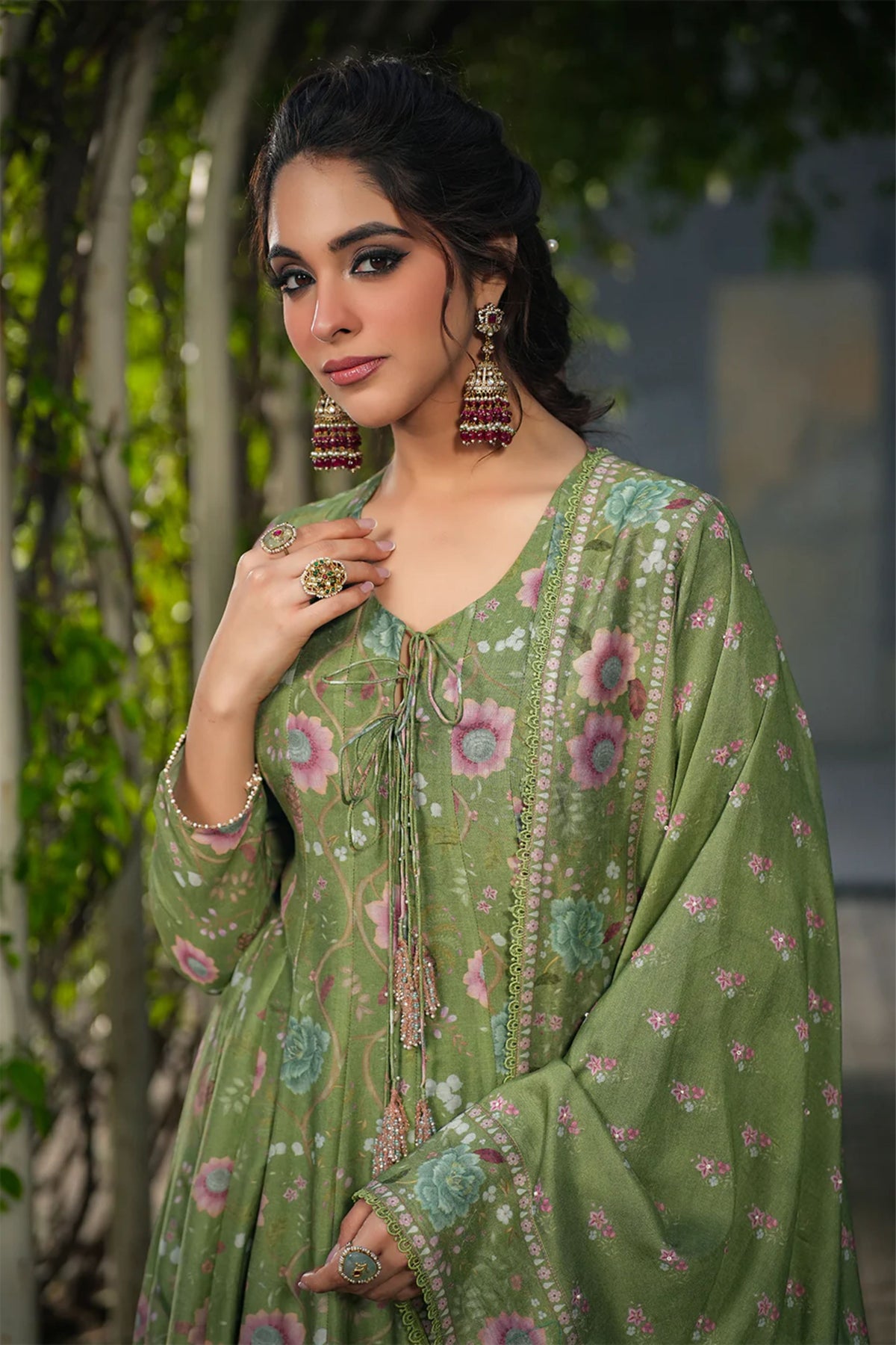 Mughal Bano Kalidar Set in Dark Green