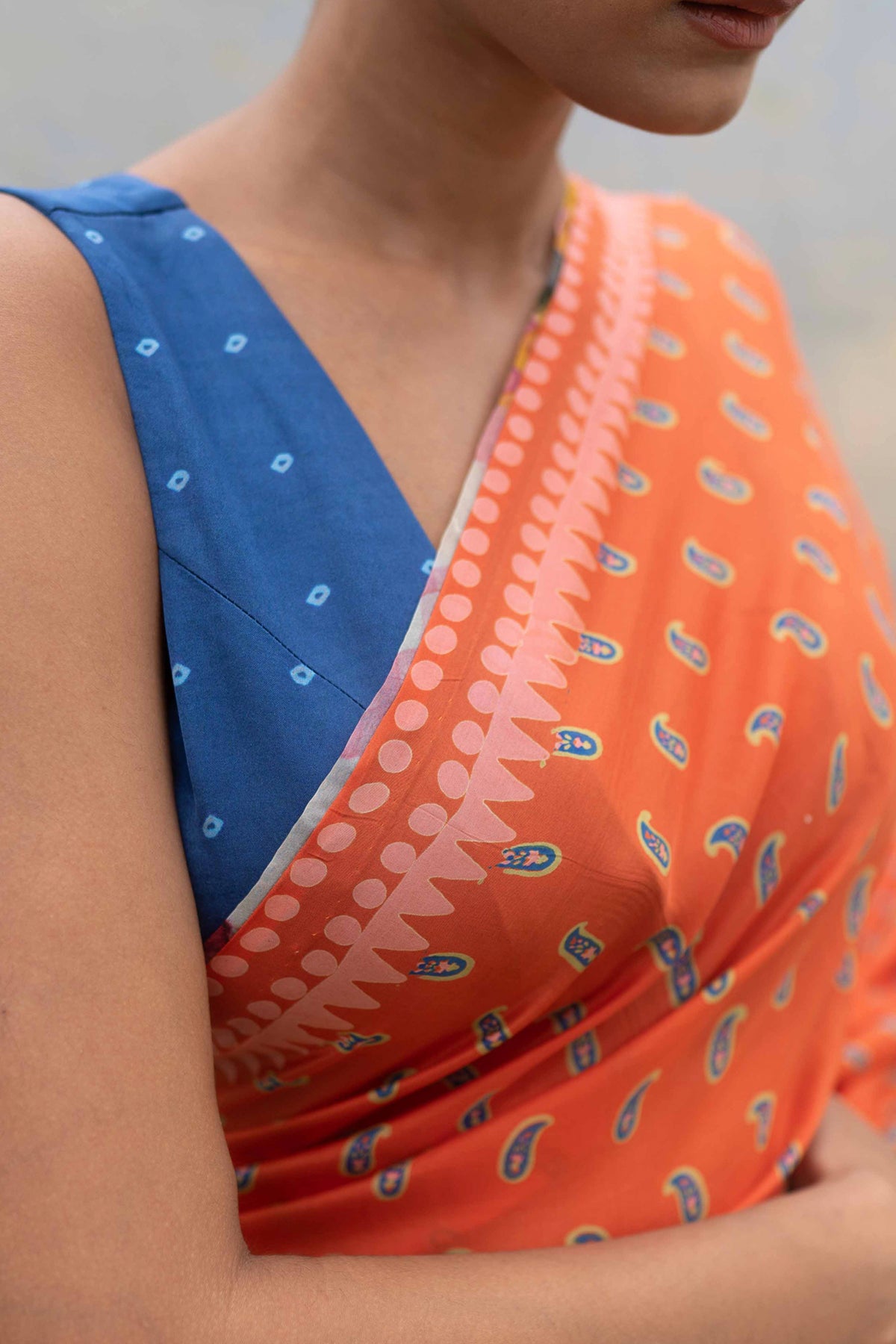 Orange paisley saree