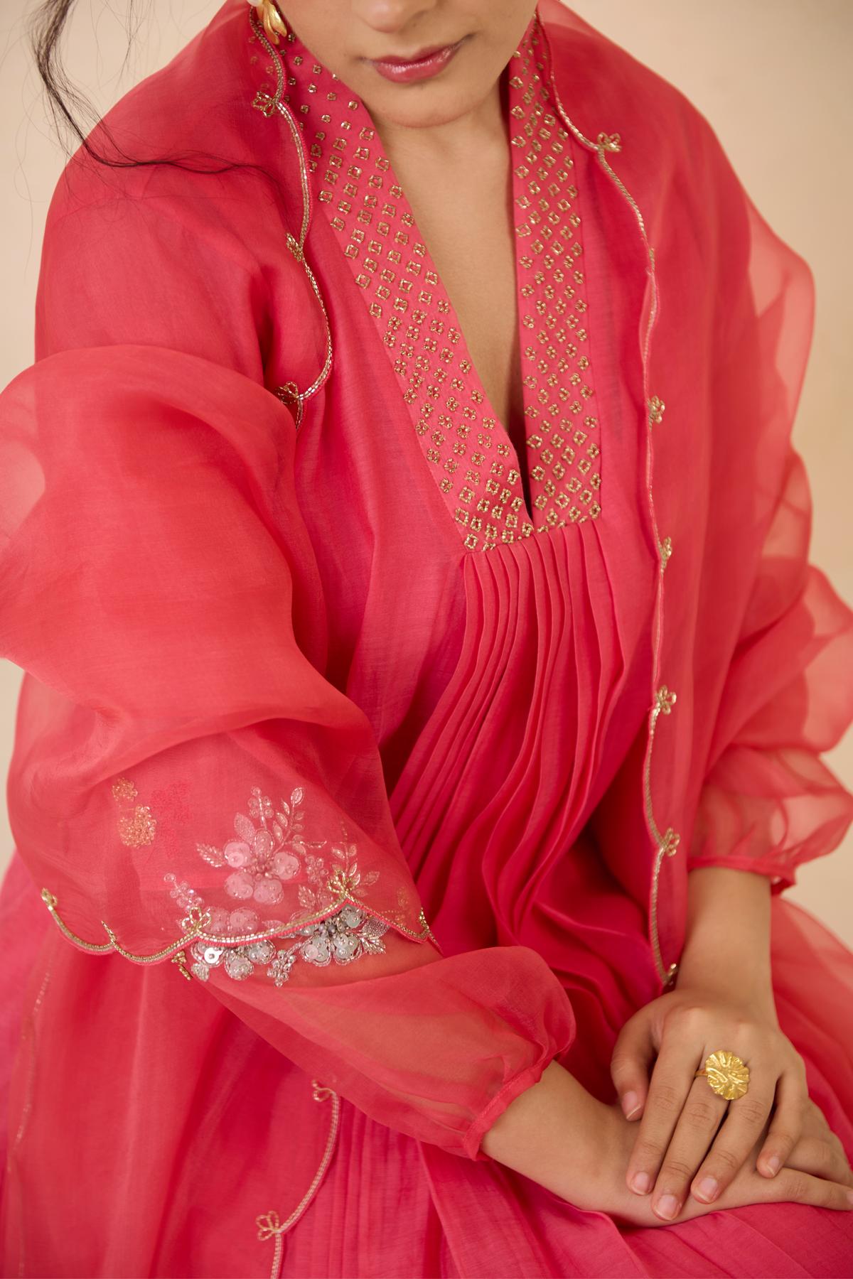 Rose Pink V-neck Kurta Set