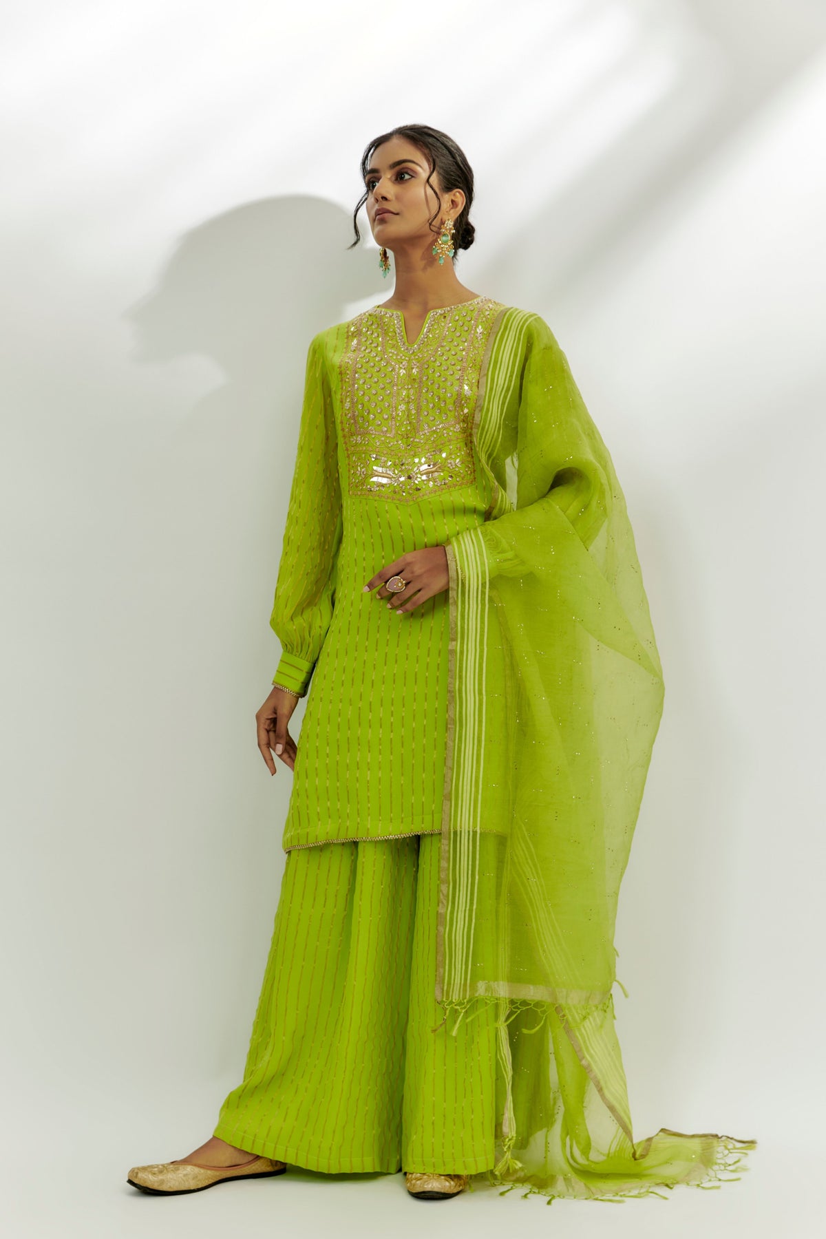 Lime Green Embroidered Kurta Set