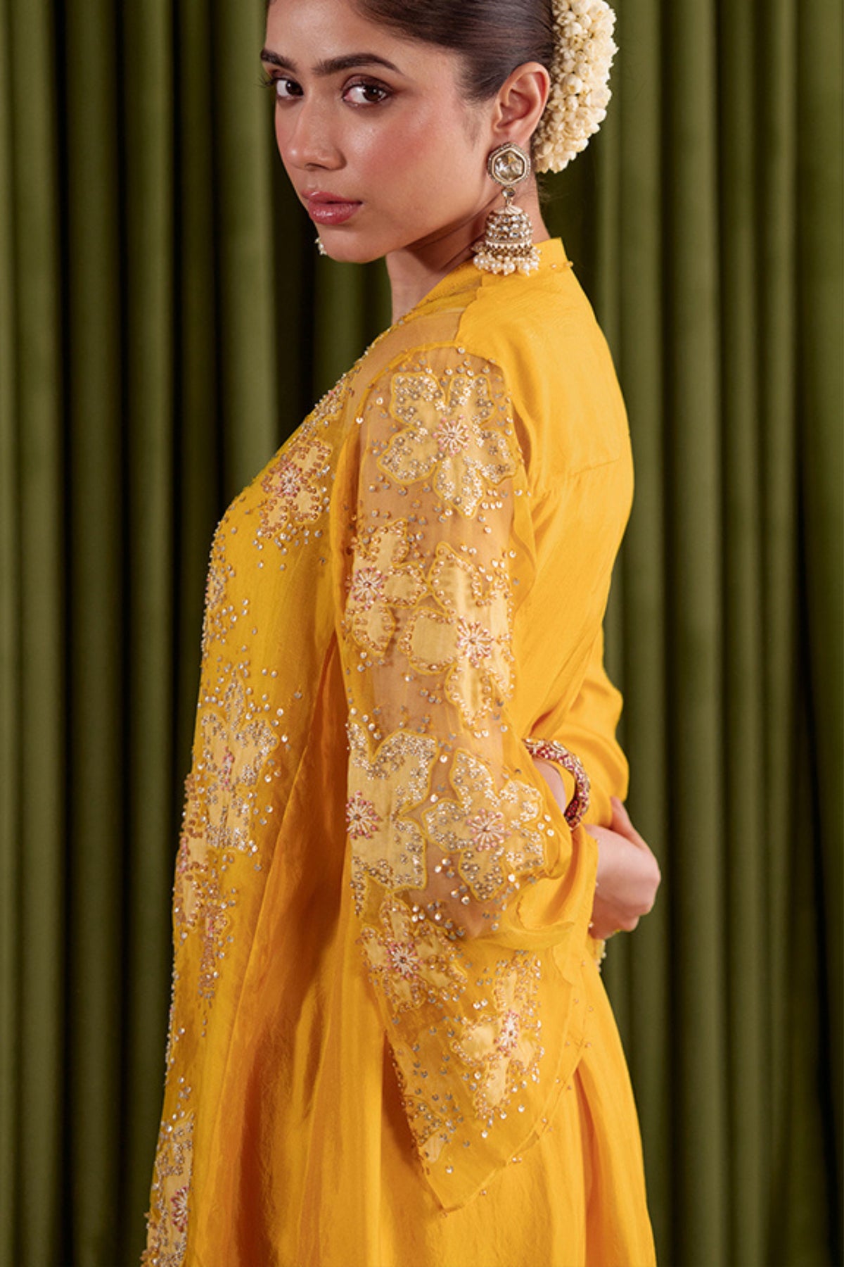 Golden Yellow Floral Kurta Set