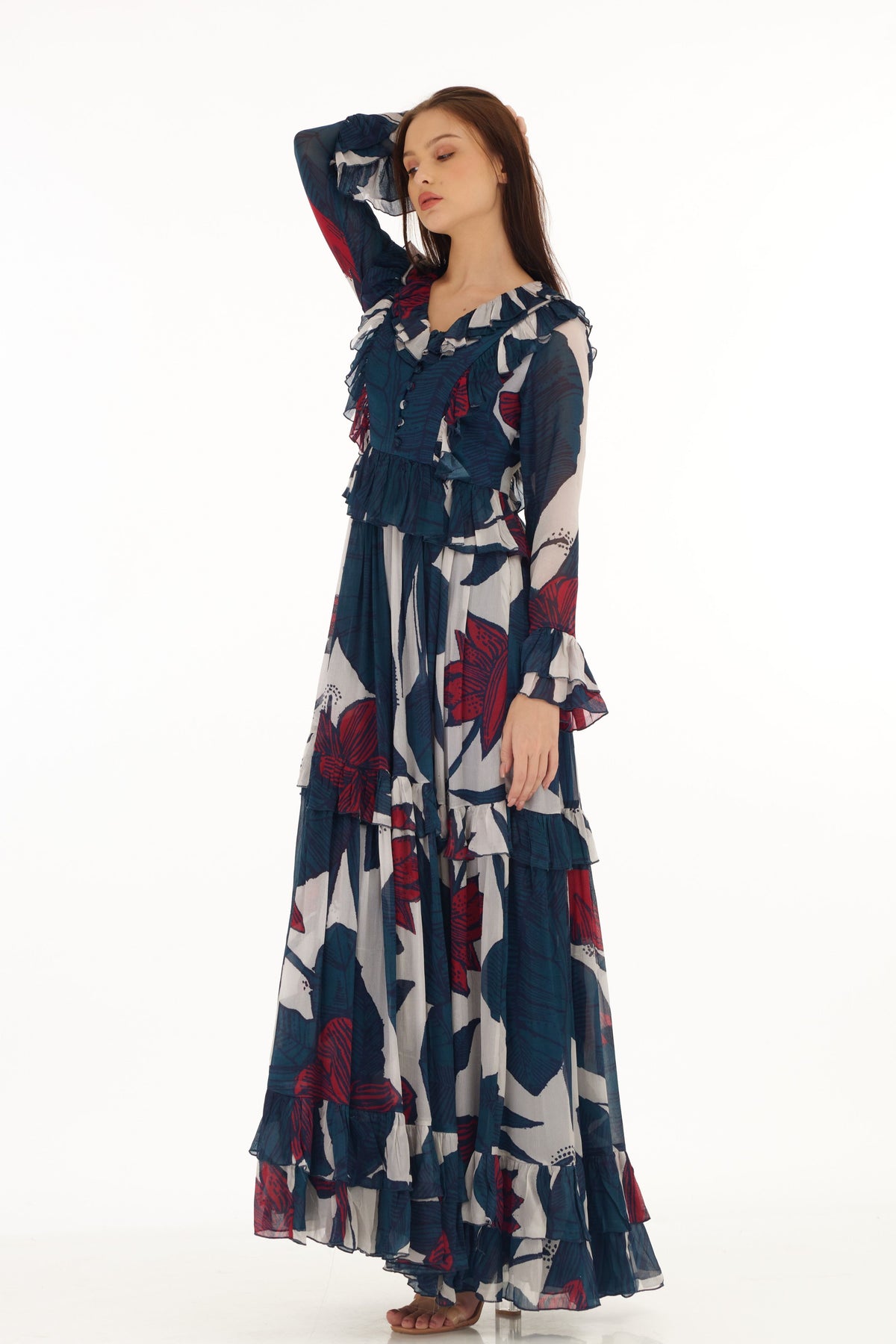 Blue and White Long Dress
