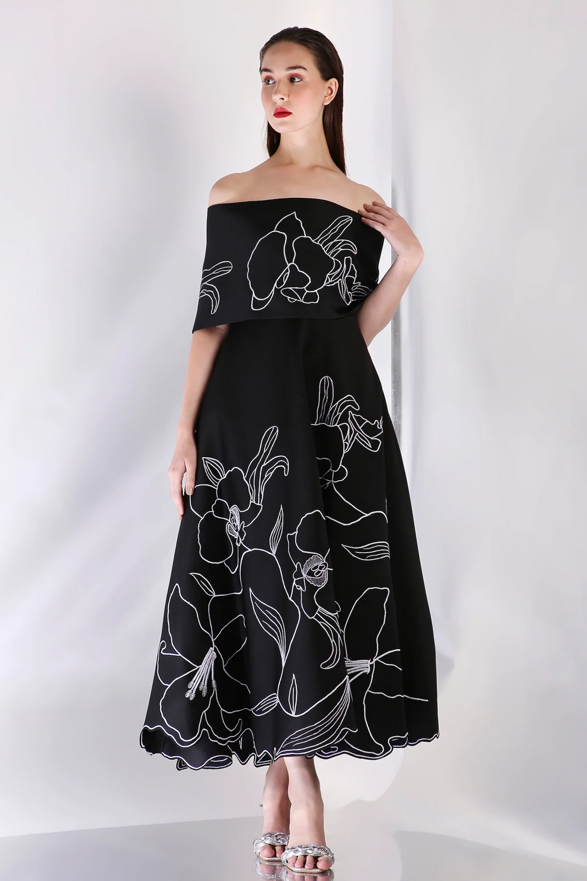Black Embroidered Wrap Dress
