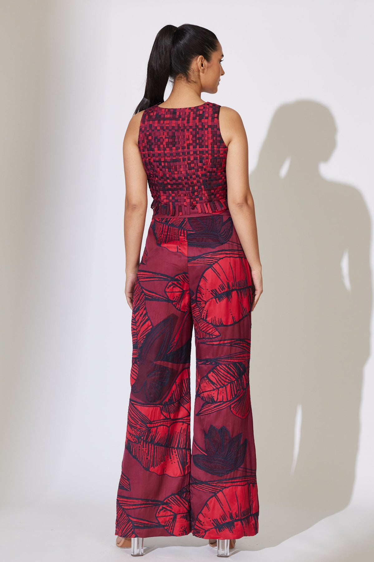 Red and Maroon Embroidered Pant