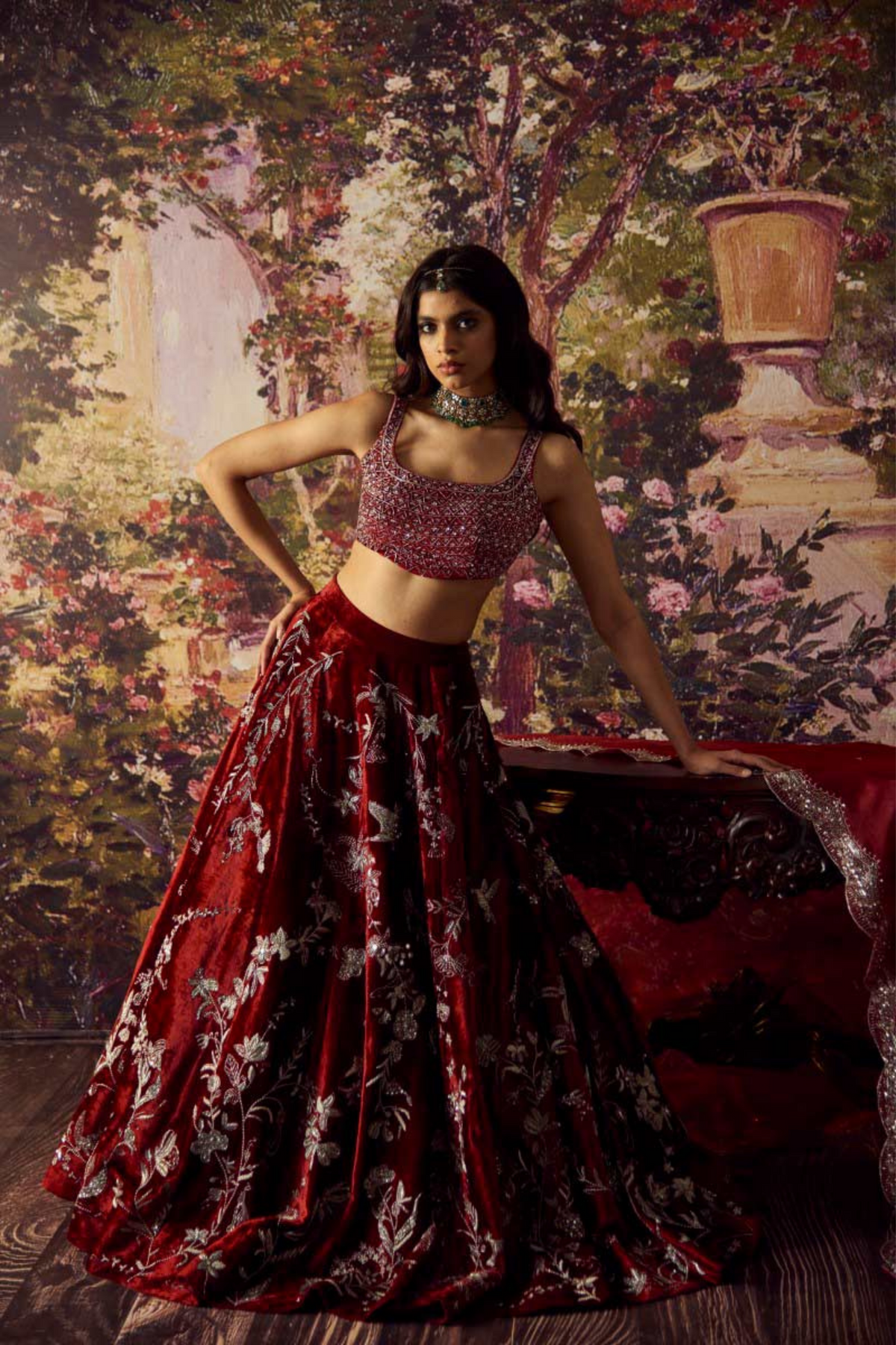 Red Velvet Lehenga Set