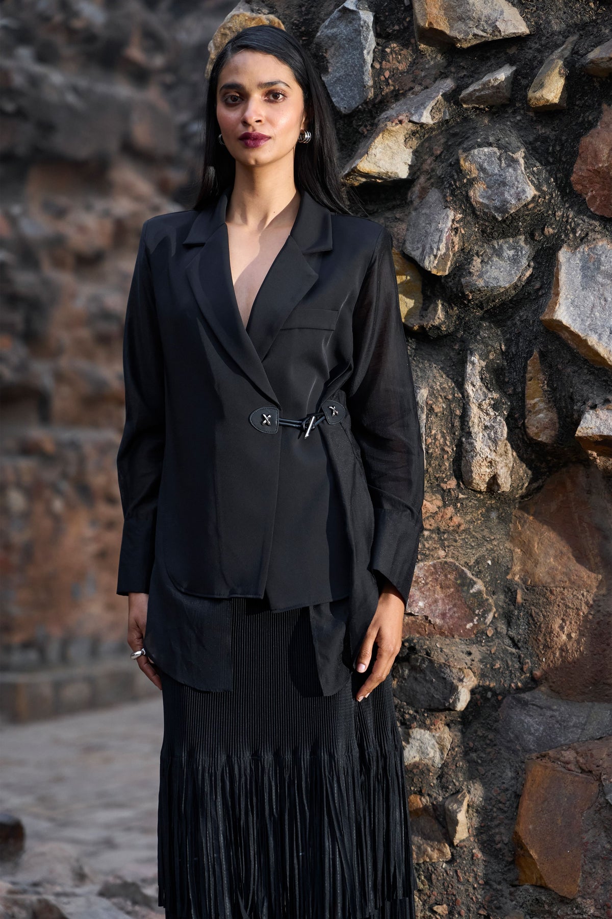 Black Side-tie Blazer Shirt