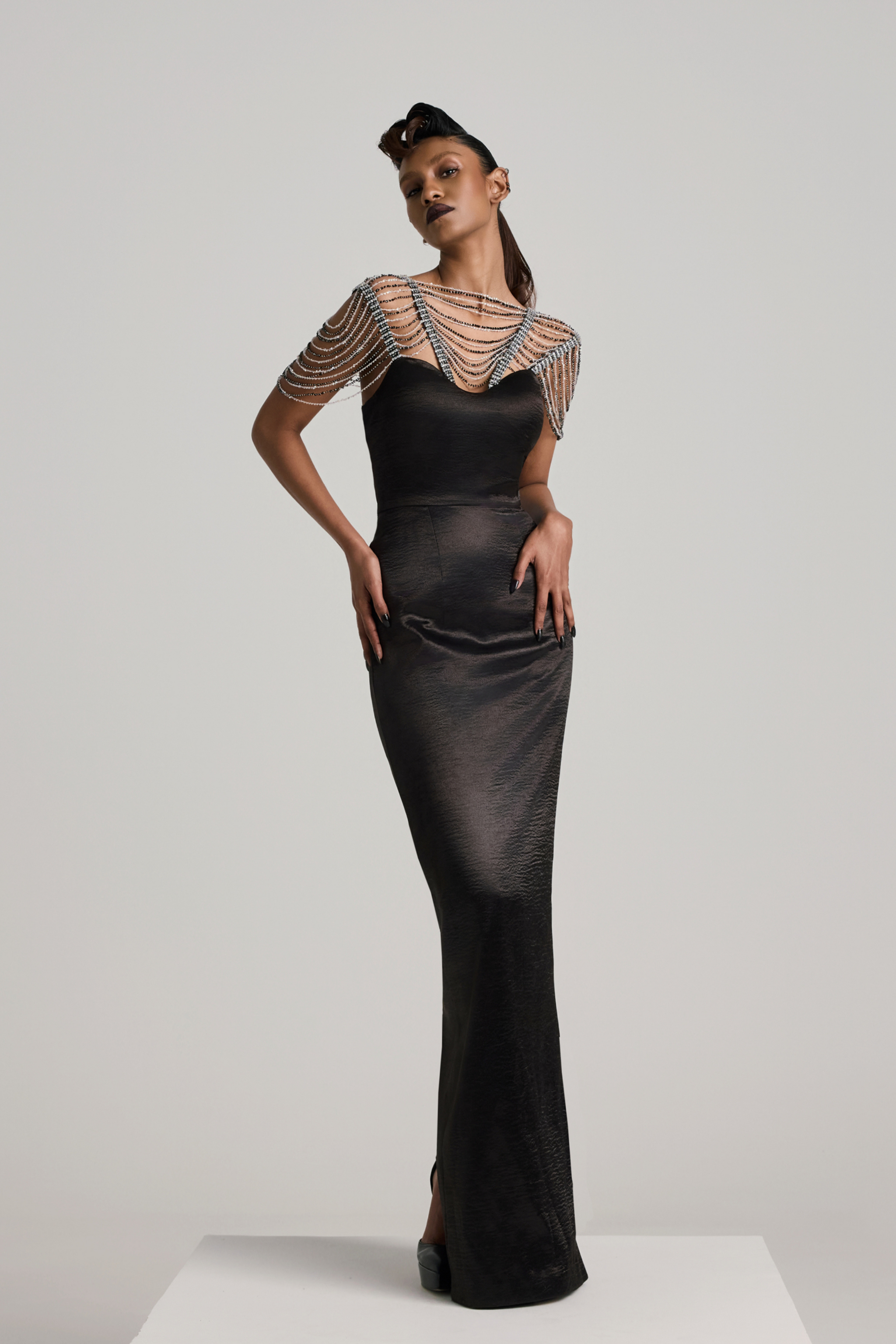 sequin pencil dress Wine Coast Party Sequin Pencil Dress With Velvet Cowl Back