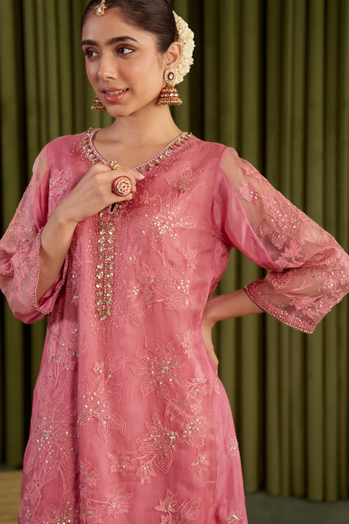 Rose Pink Kalidar Kurta Set