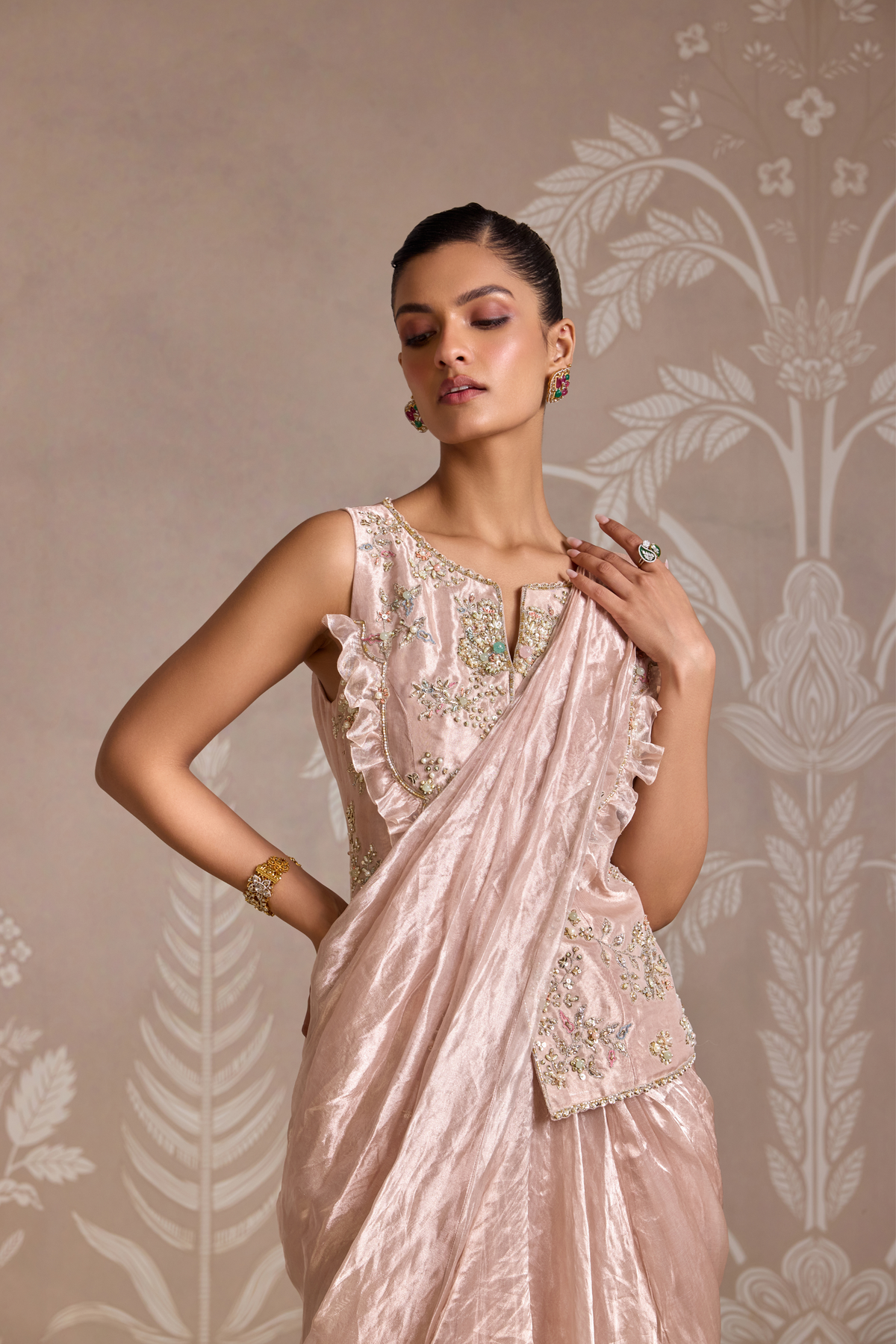 Rose Gold Drape Saree Set