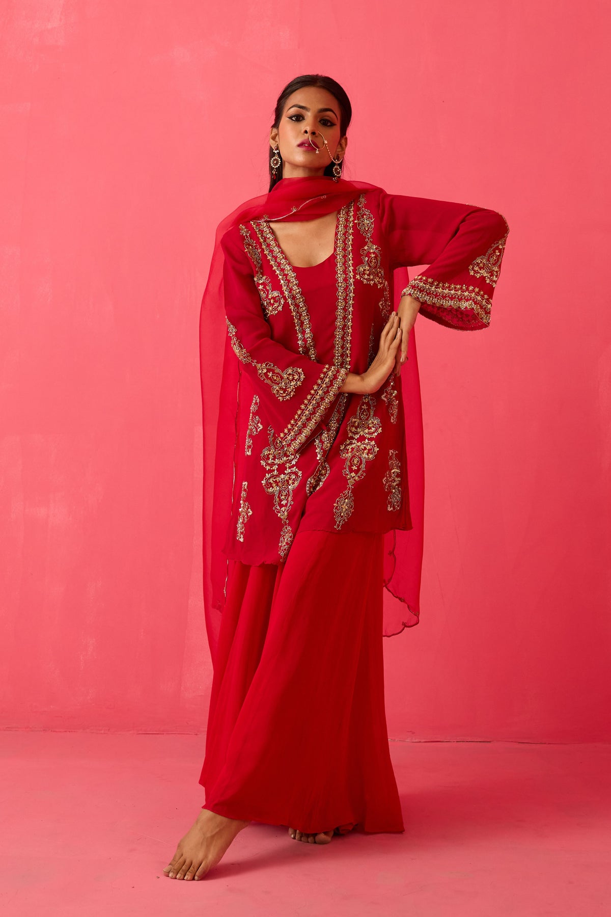 Crimson Red Sharara Set