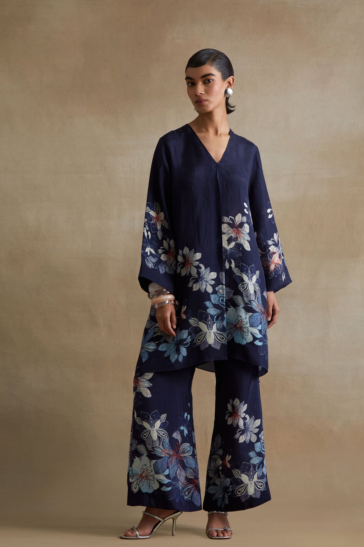 Navy Bold Floral Print Tunic Set