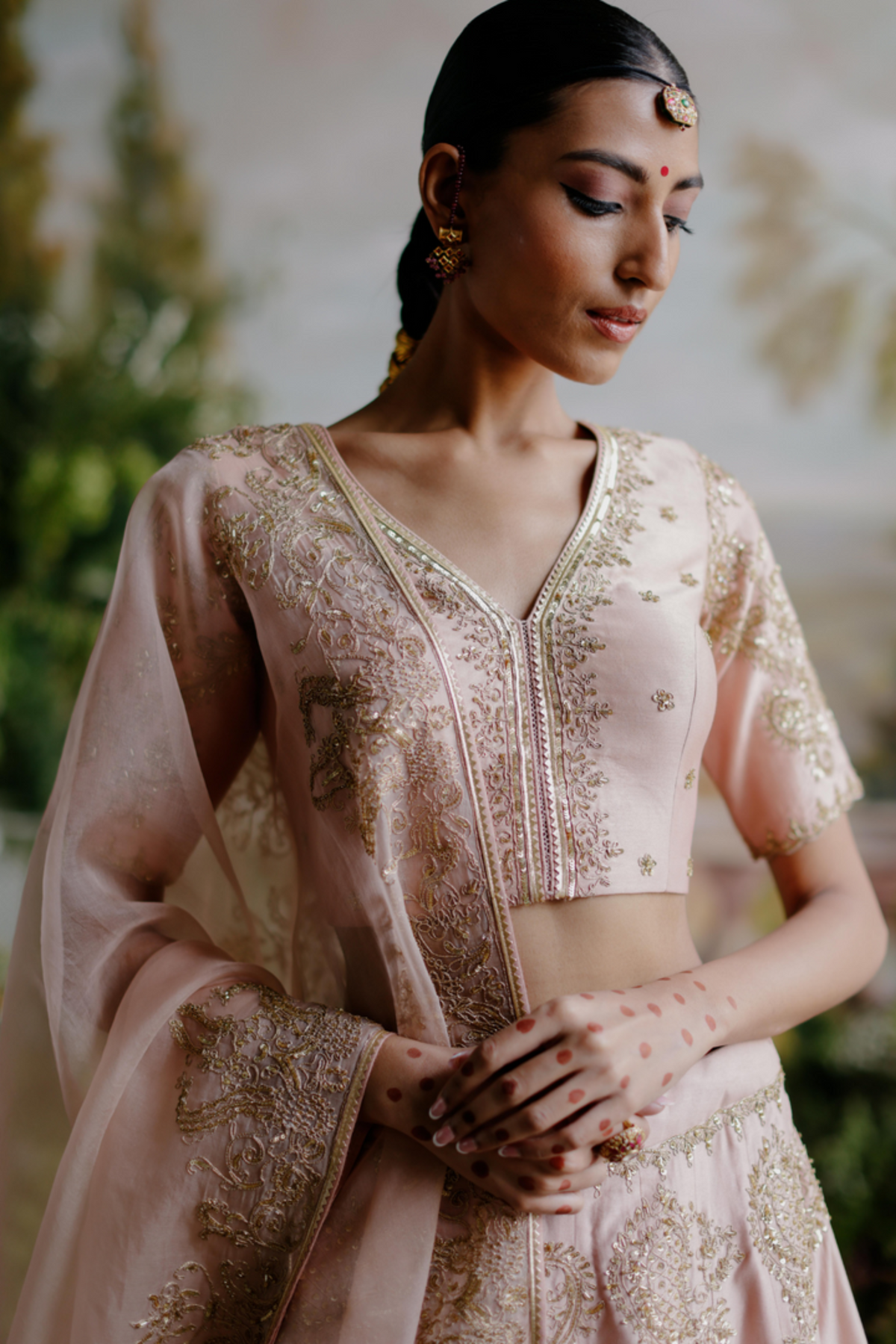 Blush Pink Chanderi Lehenga Set