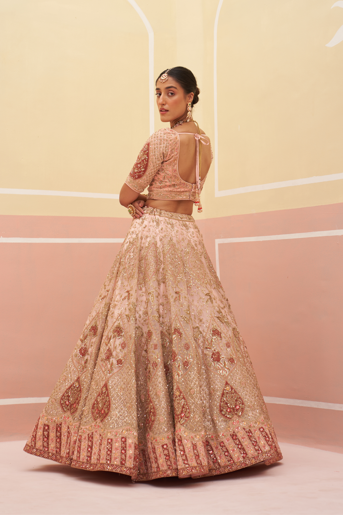 Peach Organza Lehenga Set