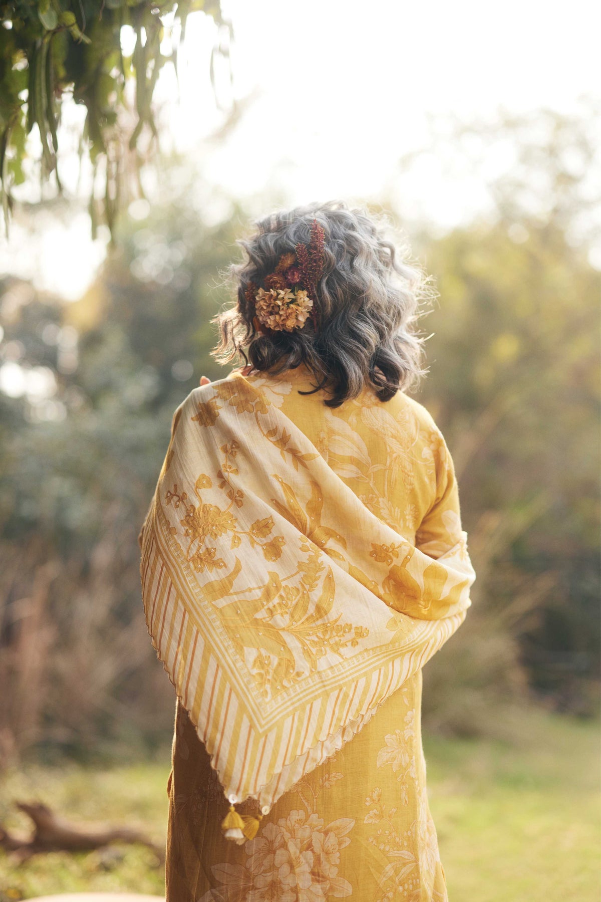 Golden Yellow Printed Kurta Set