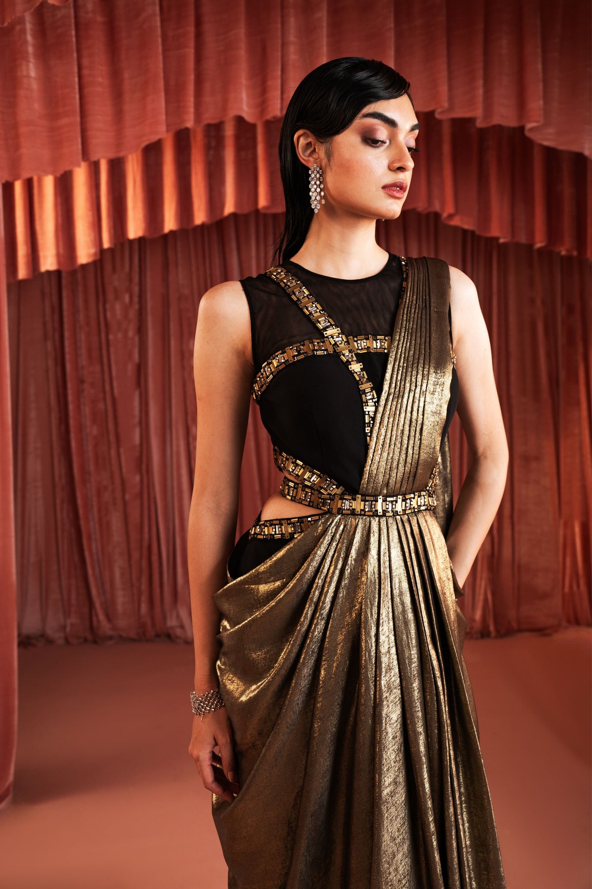 Black Beaded Saree Gown